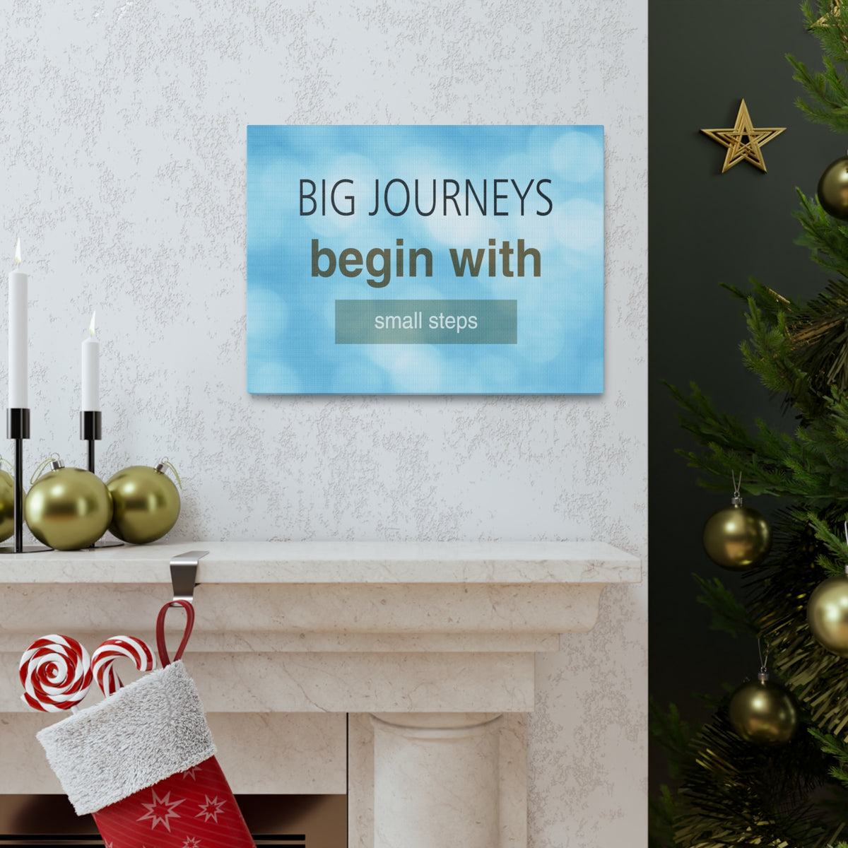 Inspirational Quote Canvas Big Journey's Begin With Motivational Print Ready to Hang Artwork-Express Your Love Gifts