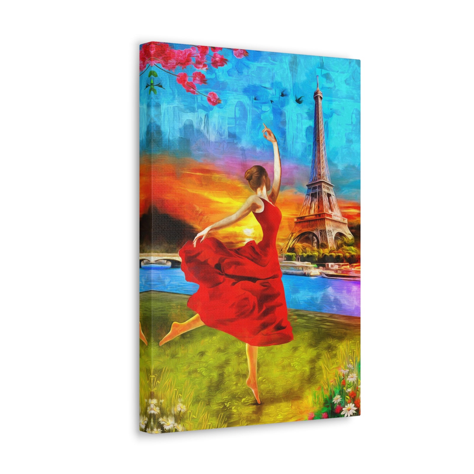 Eiffel Tower Red Dress Paris France Canvas Artwork High-Quality Breathtaking French City for Home Decor Ready to Hang-Express Your Love Gifts