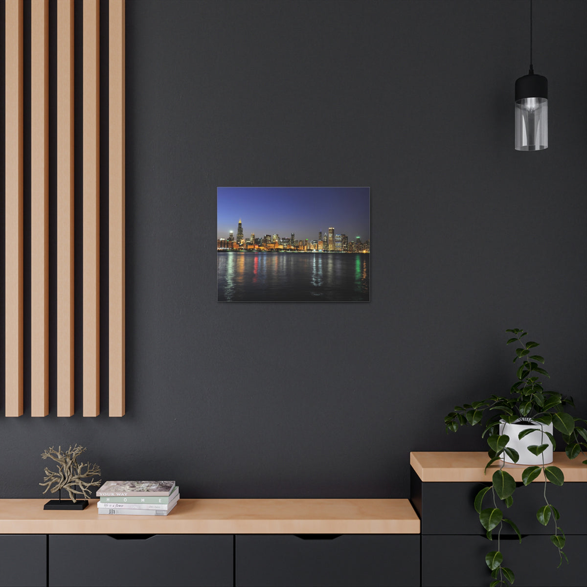 Chicago Night Skyline Canvas Artwork High-Quality Breathtaking Stunning Cityscape for Home Decor Ready to Hang-Express Your Love Gifts