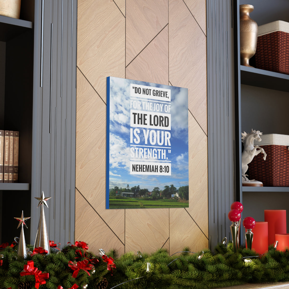 Scripture Canvas The Joy Of The Lord Nehemiah 8:10 Christian Wall Art Bible Verse Print Ready to Hang-Express Your Love Gifts