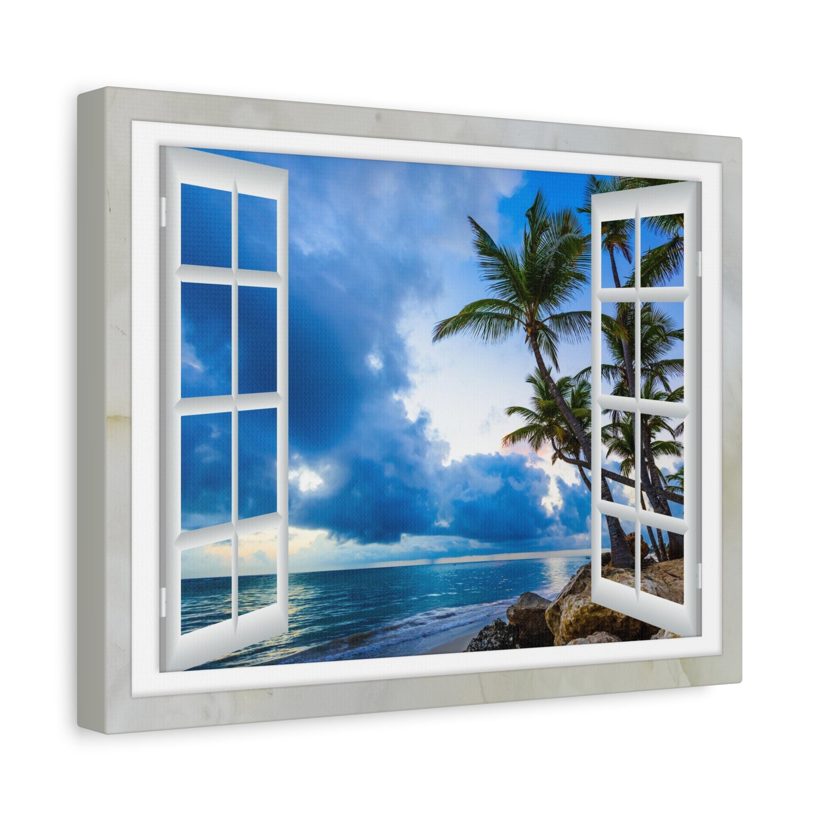 Canvas Print Wall Art Window Cloud Beach Nature Photography Realism Scenic Landscape Colorful Multicolor for Home Decor Ready to Hang-Express Your Love Gifts