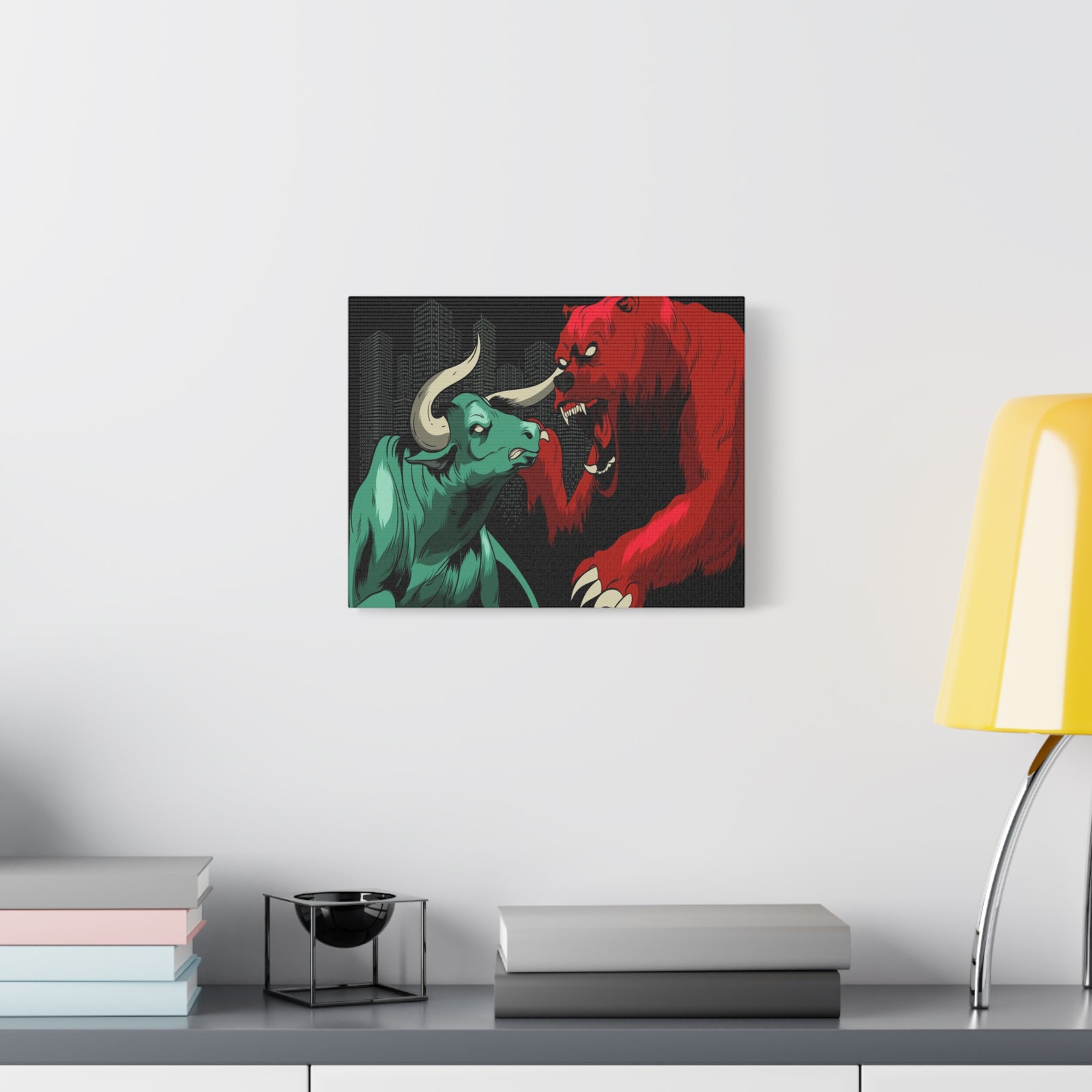 Stock Market Wall Art Bull vs Bear Battling for Wealth Wall Street Trading Art Canvas-Express Your Love Gifts