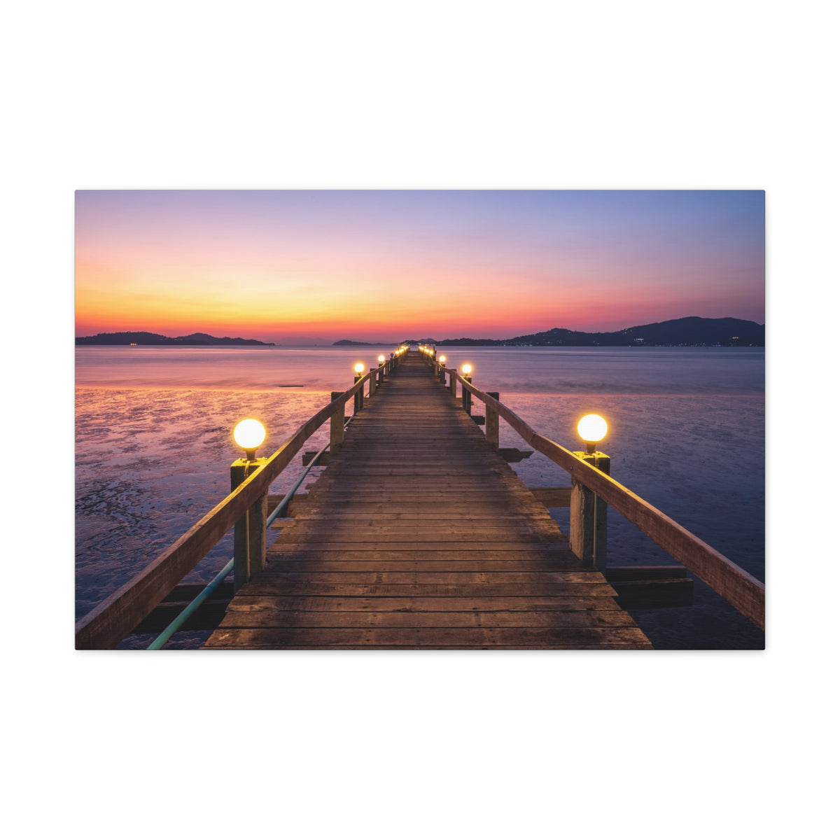 Sunset Wooden Bridge Lake View Nature Wilderness Photography Canvas Wall Art for Home Decor Ready-to-Hang-Express Your Love Gifts