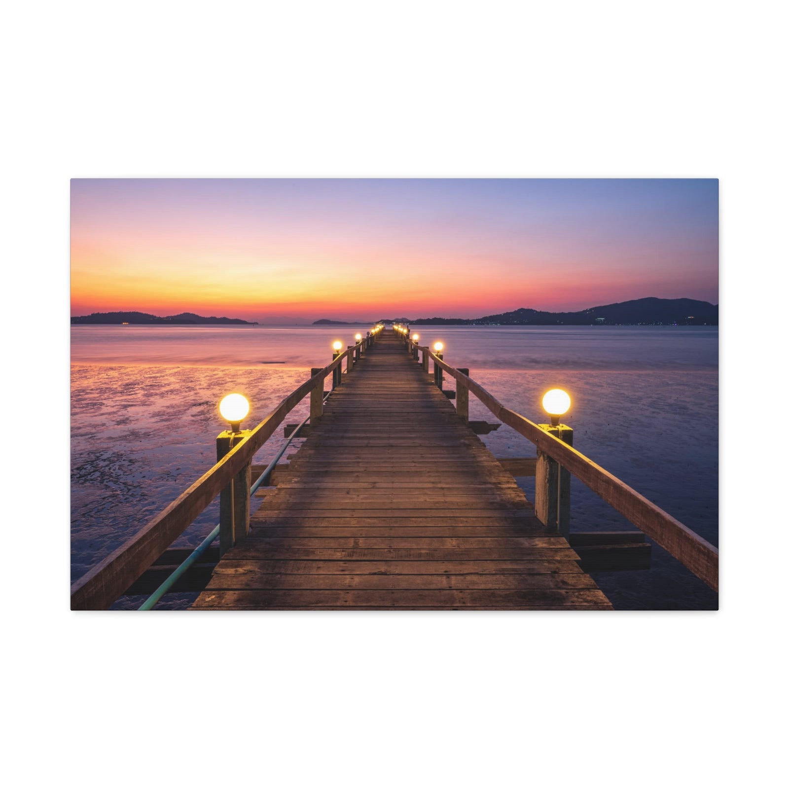 Sunset Wooden Bridge Lake View Nature Wilderness Photography Canvas Wall Art for Home Decor Ready-to-Hang-Express Your Love Gifts
