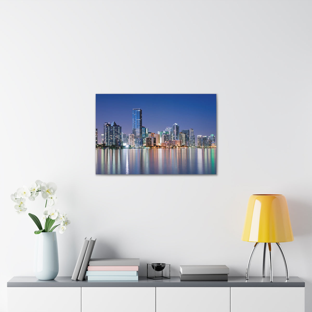 Miami Night Skyline Canvas Artwork High-Quality Breathtaking Stunning Cityscape for Home Decor Ready to Hang-Express Your Love Gifts