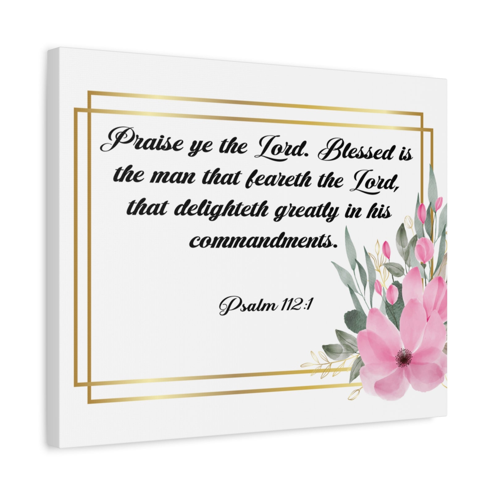 Bible Verse Canvas Praise Ye The Lord Psalm 112:1 Christian Home Décor Wall Art Scripture Ready to Hang Faith Print-Express Your Love Gifts