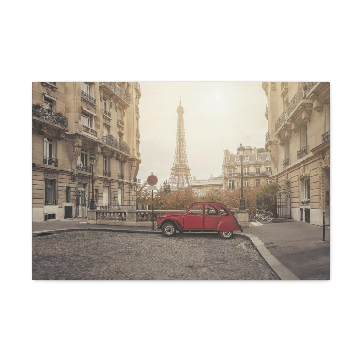 Eiffel Tower Retro Bike Paris Sunset Skyline Canvas Artwork High-Quality Breathtaking Stunning Cityscape Home Decor Ready to Hang-Express Your Love Gifts