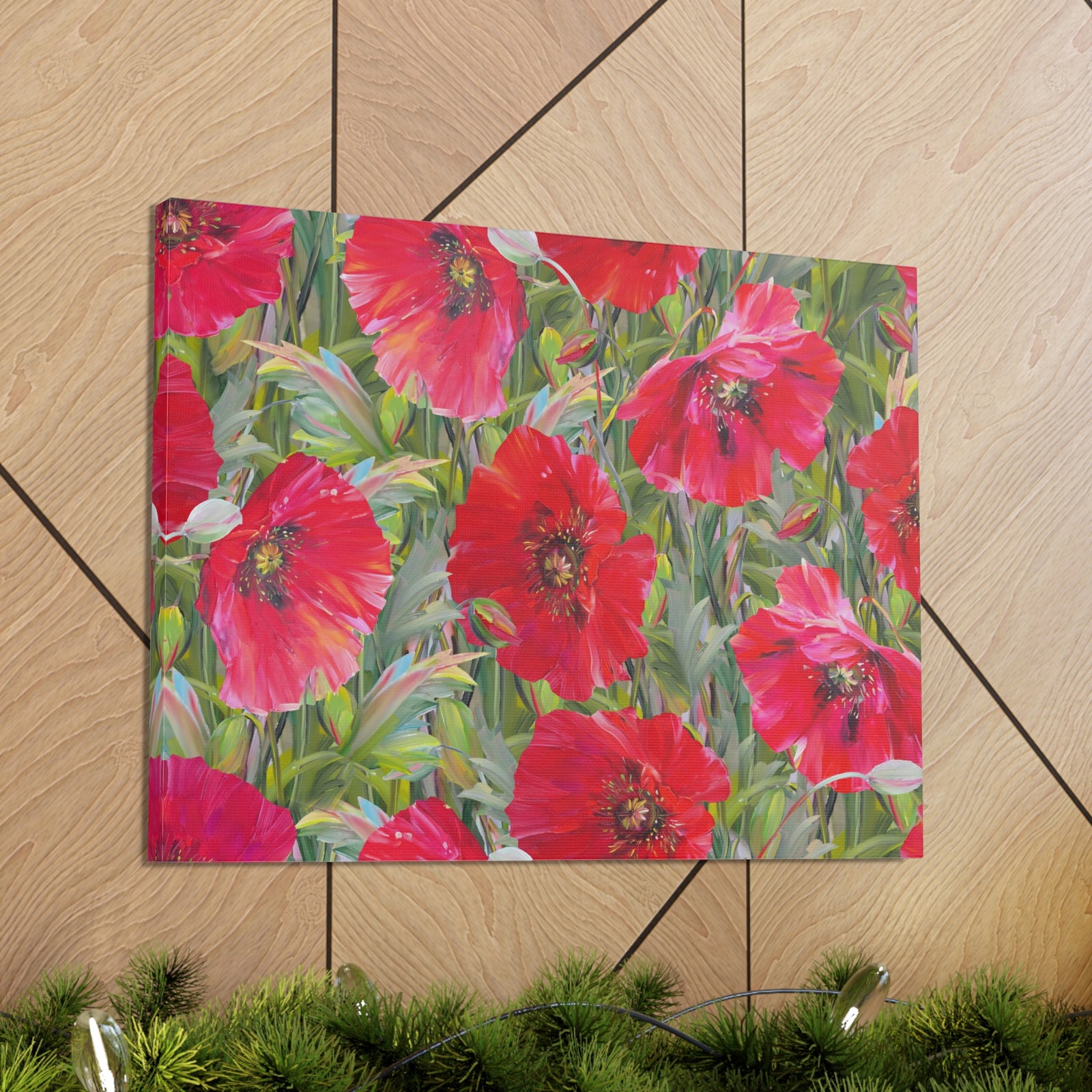Seamless Floral Pattern Red Poppies Flower Canvas Wall Art for Home Decor Ready-to-Hang-Express Your Love Gifts