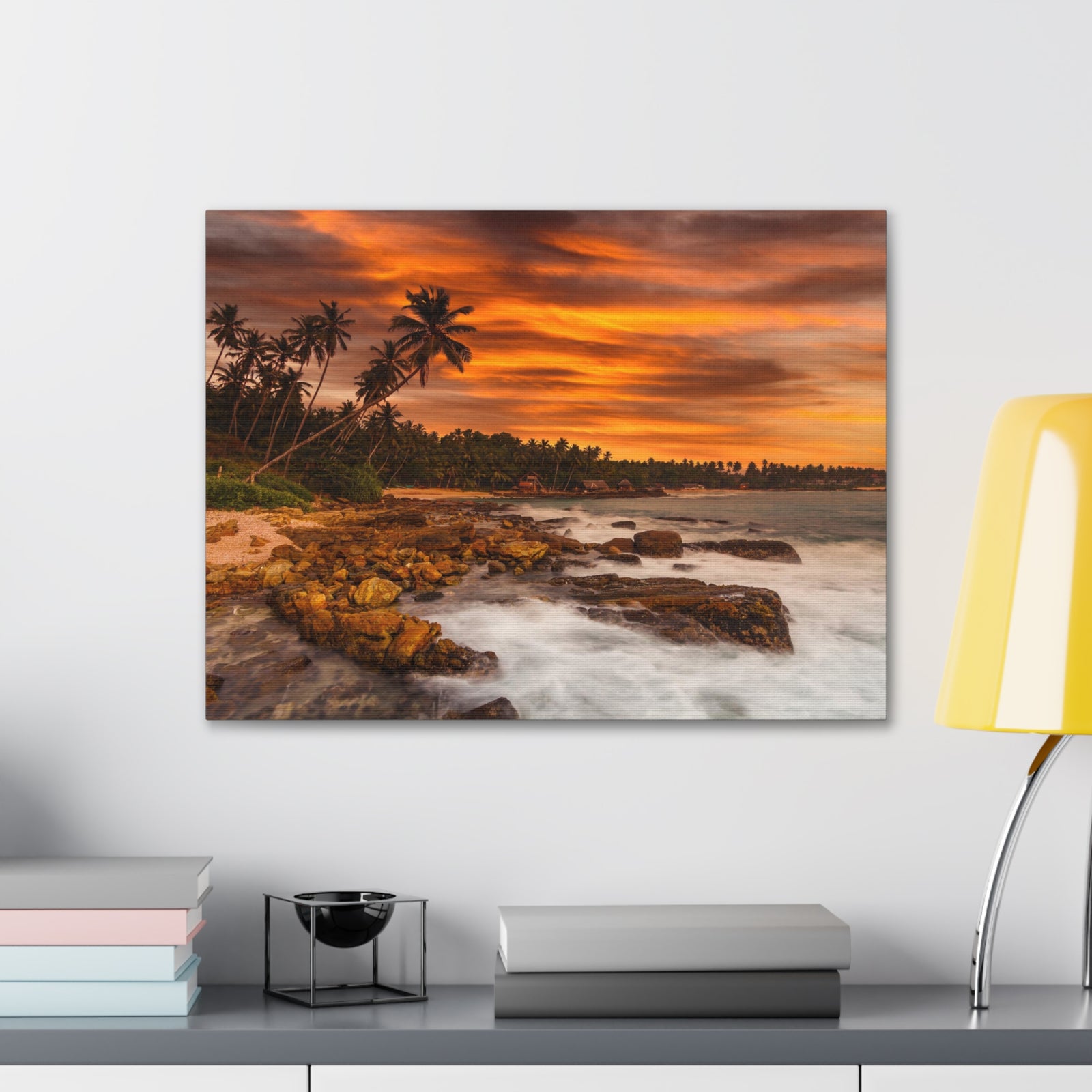 Sunset Beach With Coconut Palms Ocean Canvas Wall Art for Home Decor Ready-to-Hang-Express Your Love Gifts