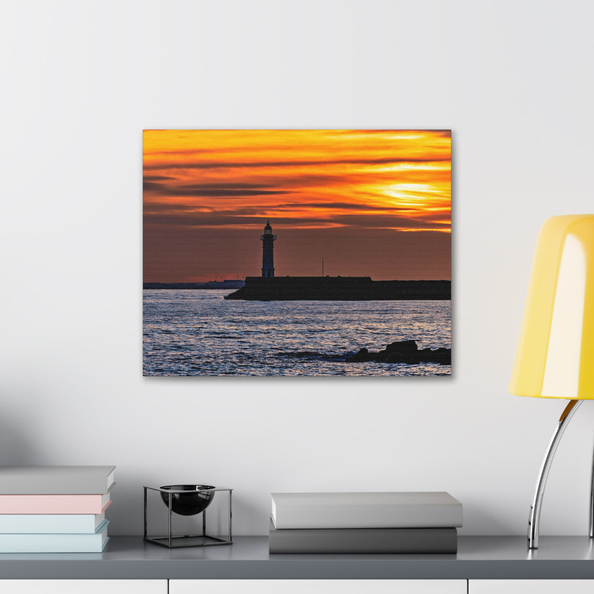 Sunset with Lighthouse Forest Floral Nature Photography Canvas Wall Art for Home Decor Ready-to-Hang-Express Your Love Gifts