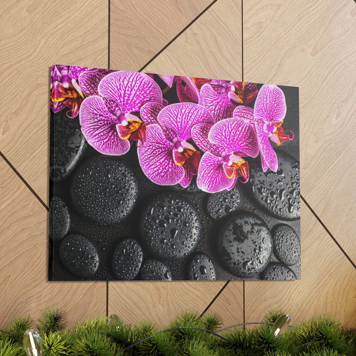 Violet Orchid on Stones Forest Floral Nature Photography Canvas Wall Art for Home Decor Ready-to-Hang-Express Your Love Gifts