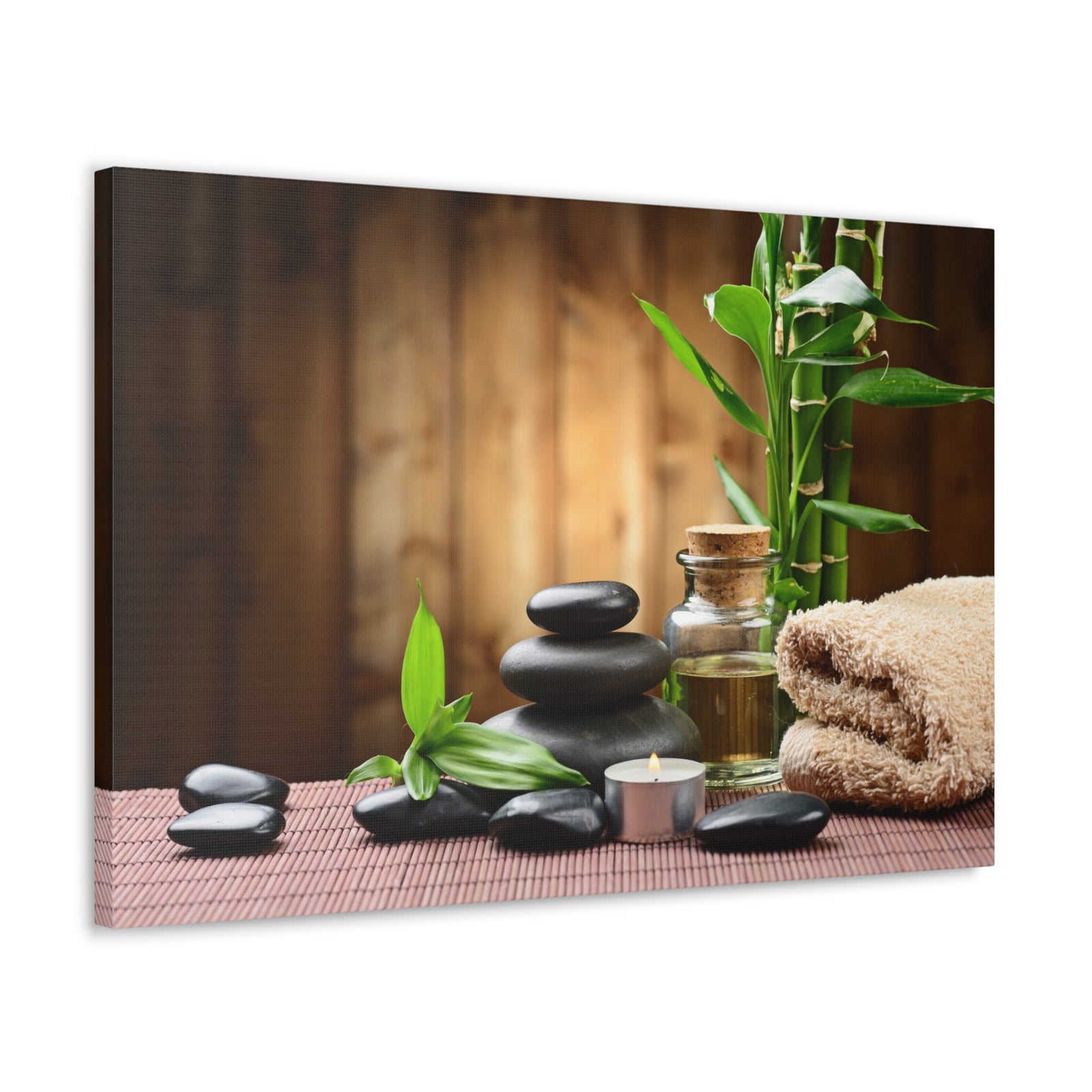 Zen Stones and Bamboo Forest Floral Nature Photography Canvas Wall Art for Home Decor Ready-to-Hang-Express Your Love Gifts