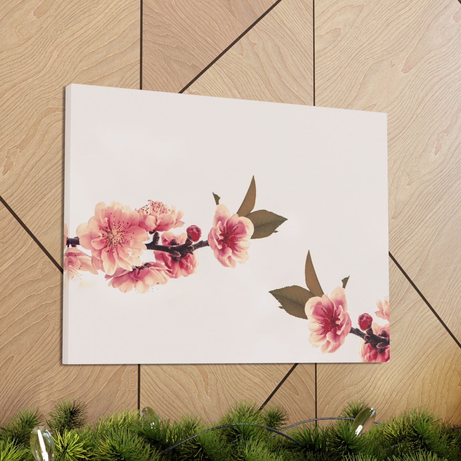 Peach Blossoms with Space Forest Floral Nature Photography Canvas Wall Art for Home Decor Ready-to-Hang-Express Your Love Gifts
