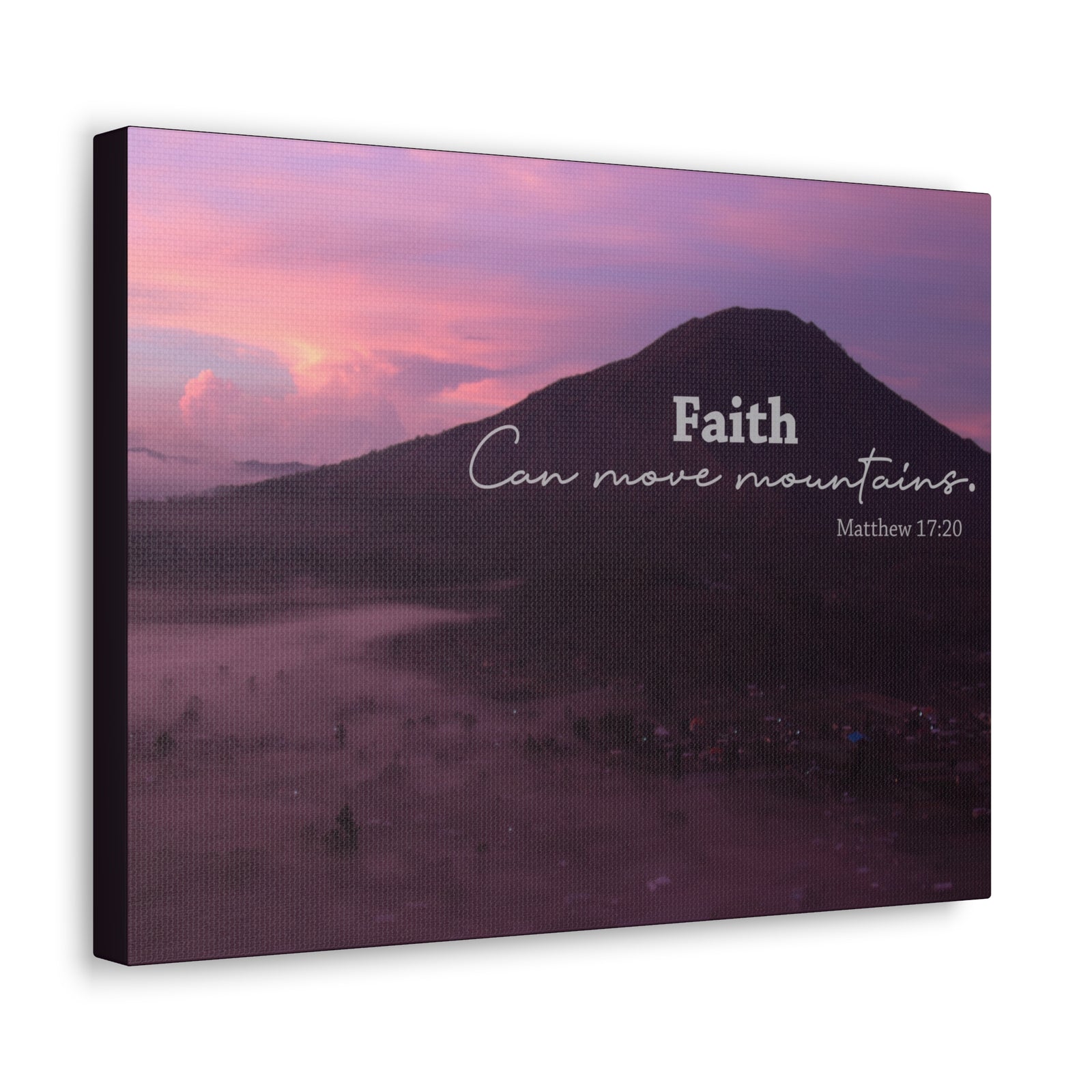 Scripture Canvas Move Mountains Matthew 17:20 Pink Christian Wall Art Bible Verse Print Ready to Hang-Express Your Love Gifts