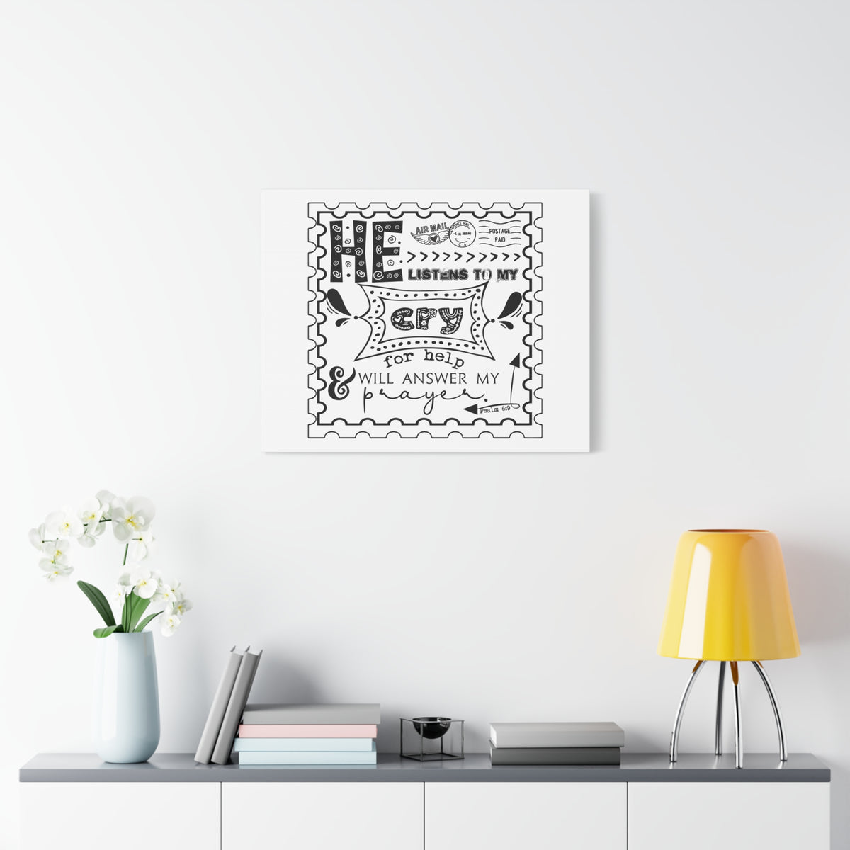 Scripture Canvas He Listens To My Cry Psalm 6:9 Christian Wall Art Bible Verse Print Ready to Hang-Express Your Love Gifts