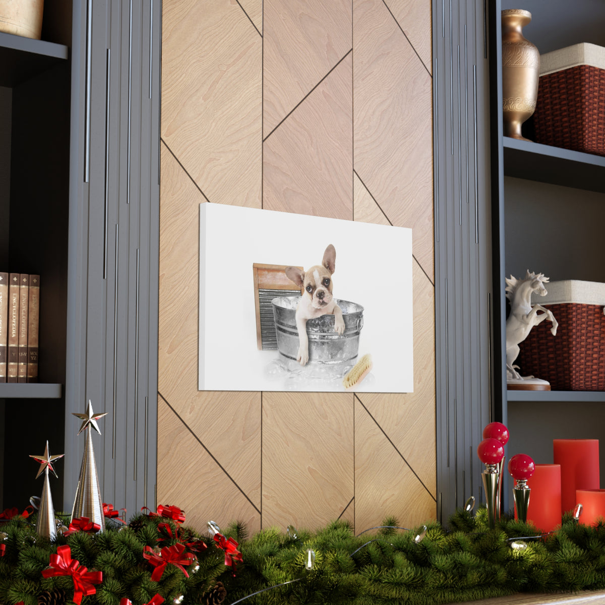 Cute French Bulldog Bath Canvas Wall Art for Home Decor Ready-to-Hang-Express Your Love Gifts