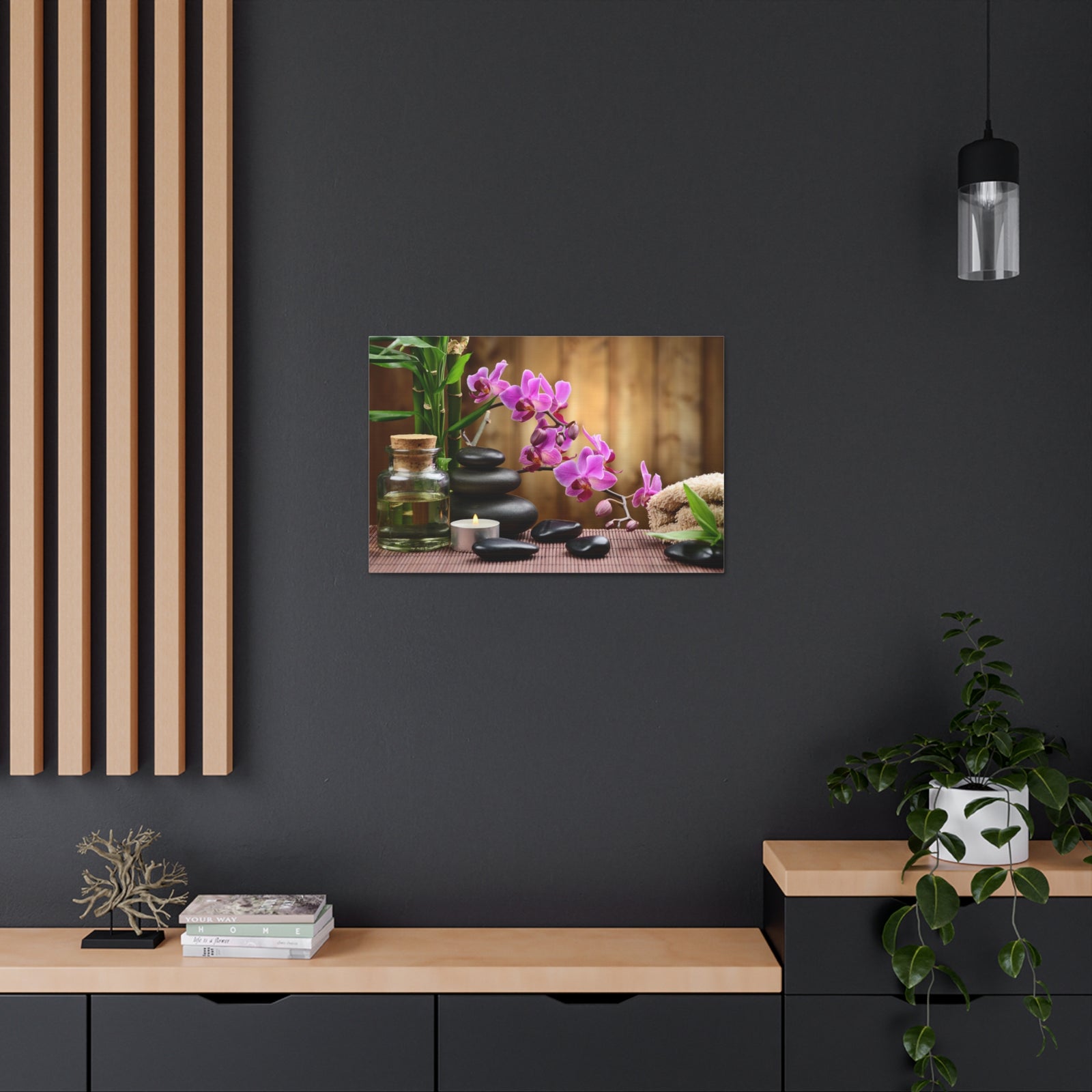 Bamboo Stones Orchid Forest Floral Nature Photography Canvas Wall Art for Home Decor Ready-to-Hang-Express Your Love Gifts