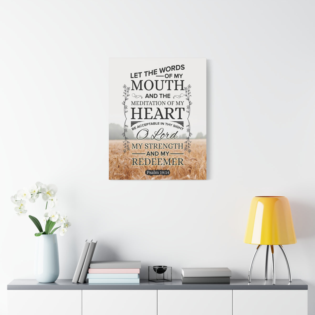 Scripture Canvas Lord My Strength Psalm 19:14 Christian Wall Art Bible Verse Print Ready to Hang-Express Your Love Gifts