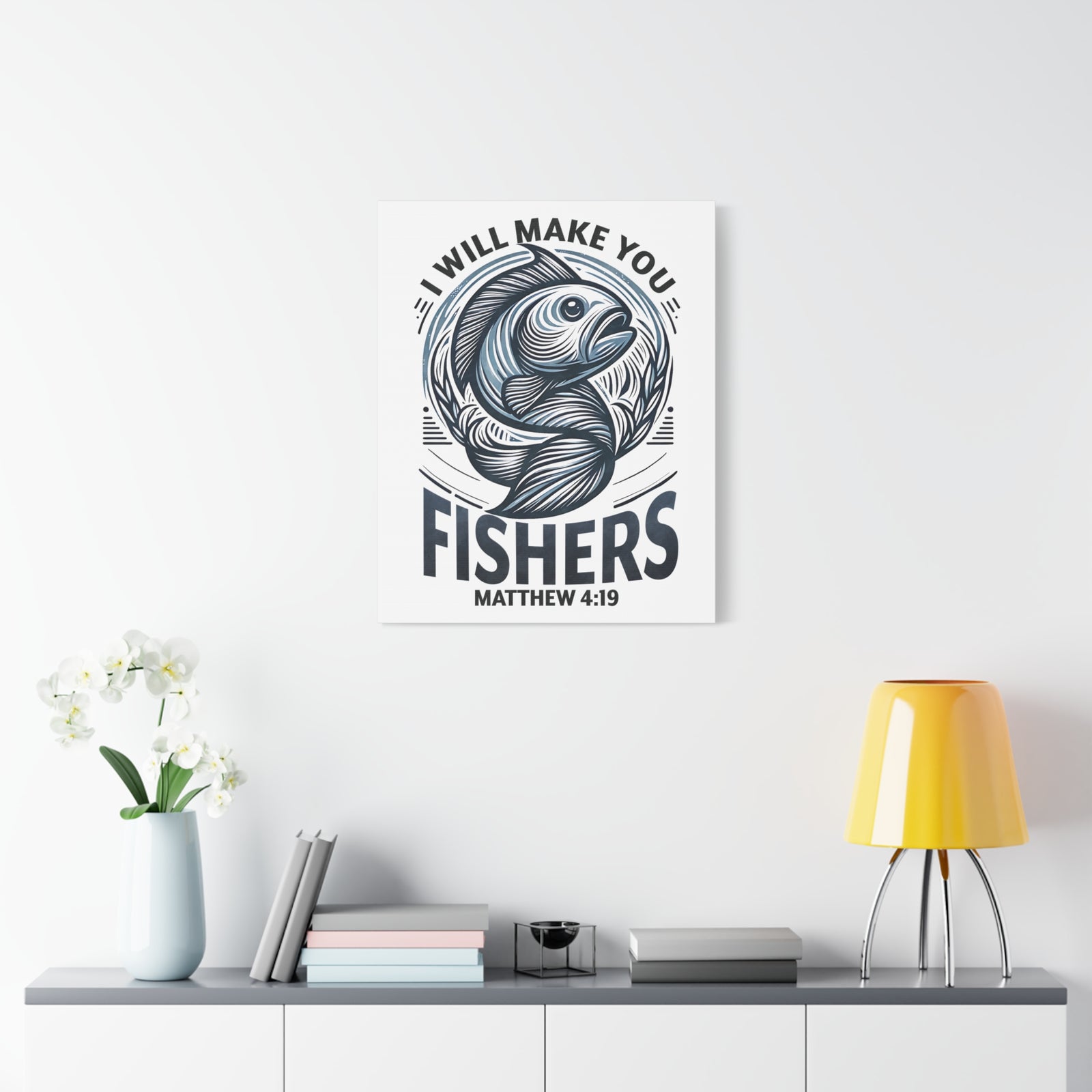 Scripture Walls Matthew 4:19 I Will Make You Fishers Bible Verse Canvas Christian Wall Art Ready to Hang Unframed-Express Your Love Gifts