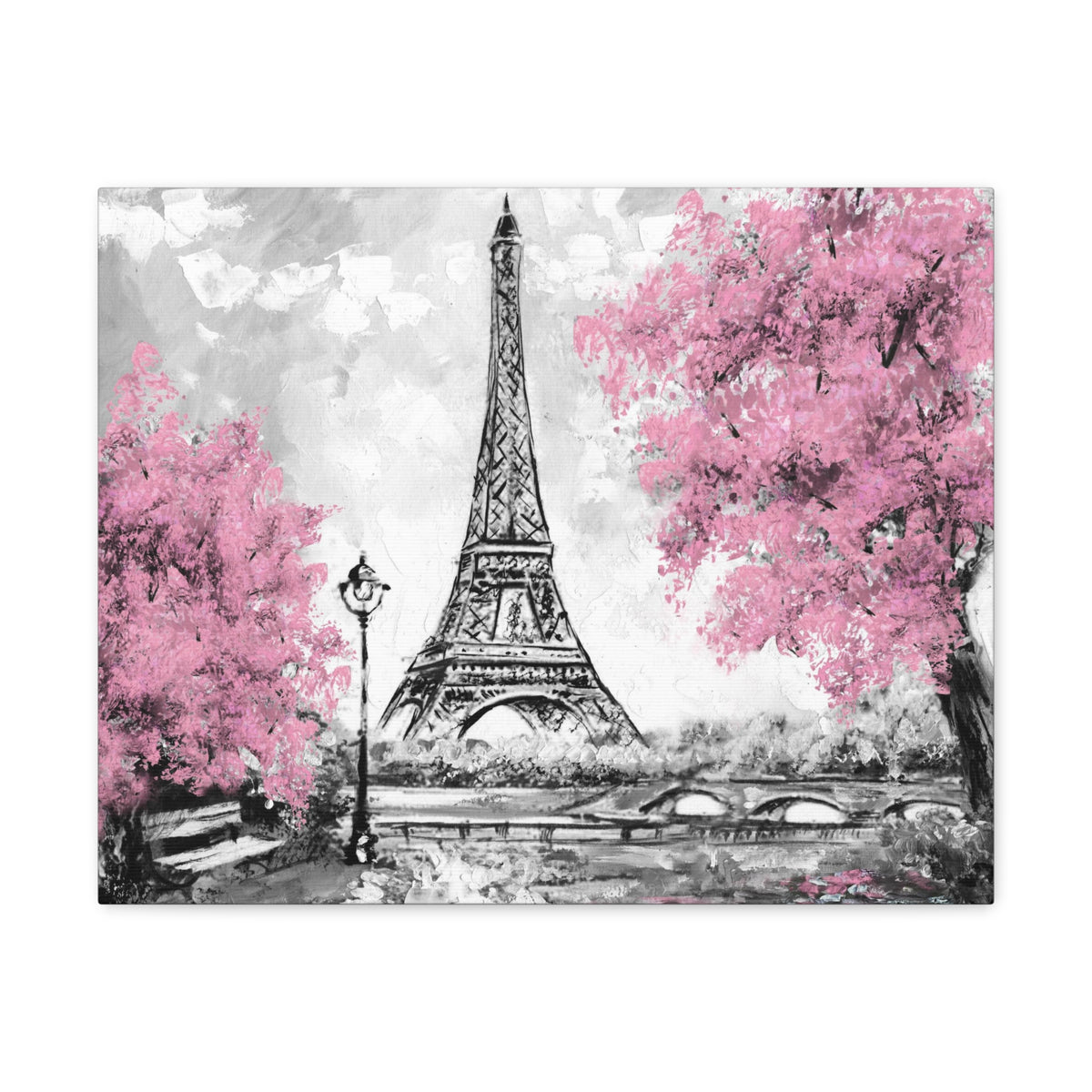 Eiffel Tower Pink Tree France Canvas Artwork High-Quality Breathtaking French City for Home Decor Ready to Hang-Express Your Love Gifts