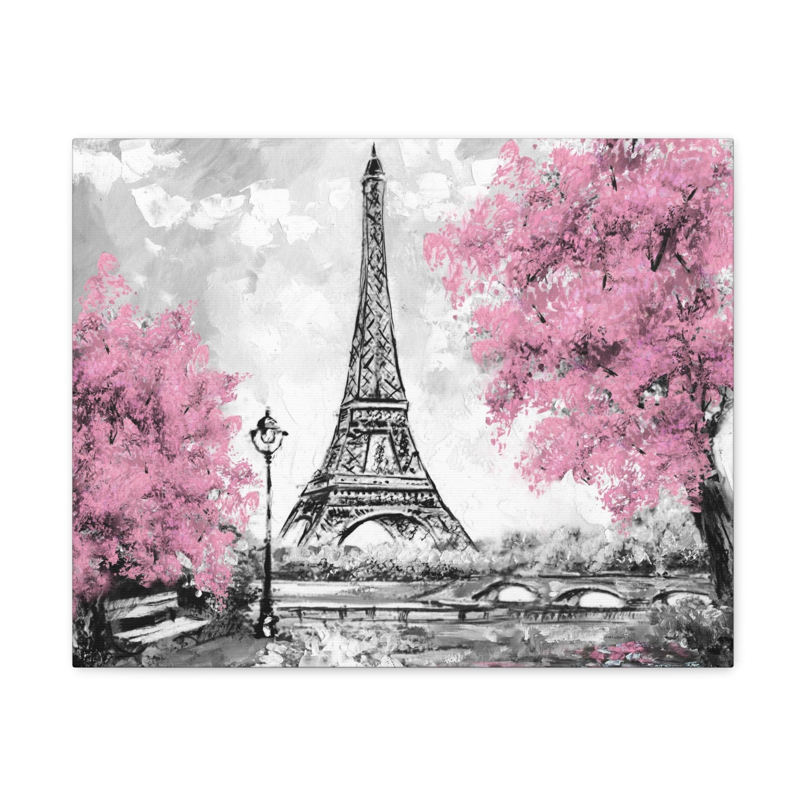 Eiffel Tower Pink Tree France Canvas Artwork High-Quality Breathtaking French City for Home Decor Ready to Hang-Express Your Love Gifts