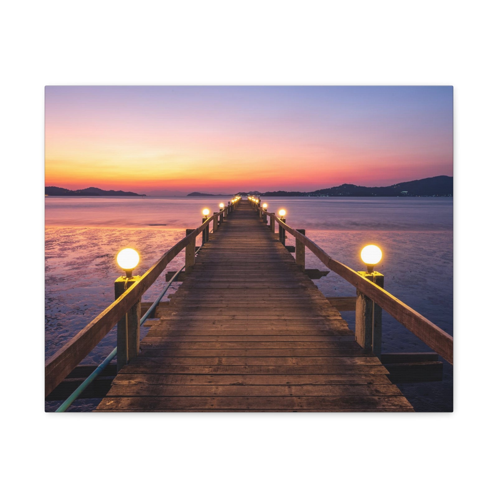 Sunset Wooden Bridge Lake View Nature Wilderness Photography Canvas Wall Art for Home Decor Ready-to-Hang-Express Your Love Gifts