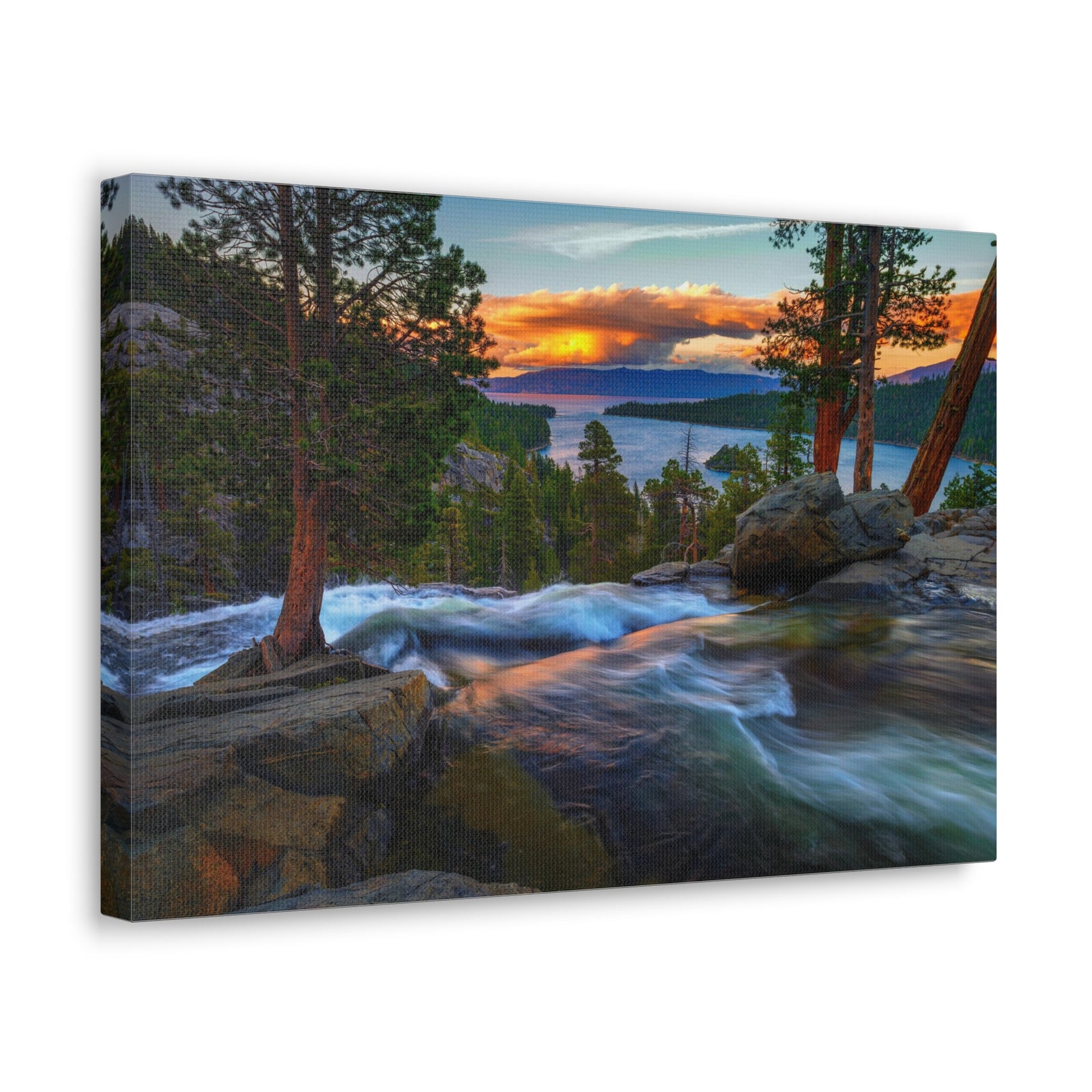 Water Rushing Lake Sunset Nature Wilderness Photography Canvas Wall Art for Home Decor Ready-to-Hang-Express Your Love Gifts