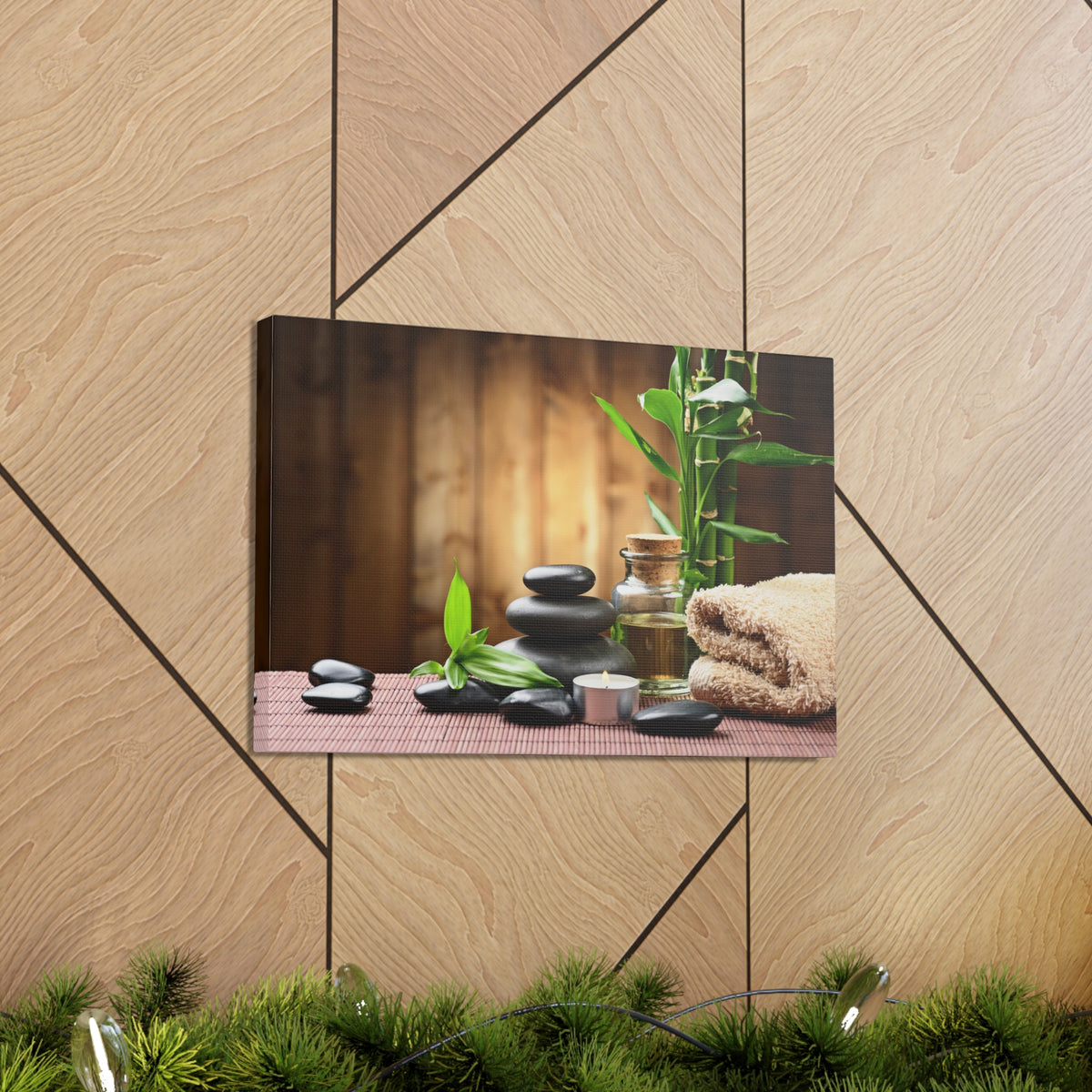 Zen Stones and Bamboo Forest Floral Nature Photography Canvas Wall Art for Home Decor Ready-to-Hang-Express Your Love Gifts