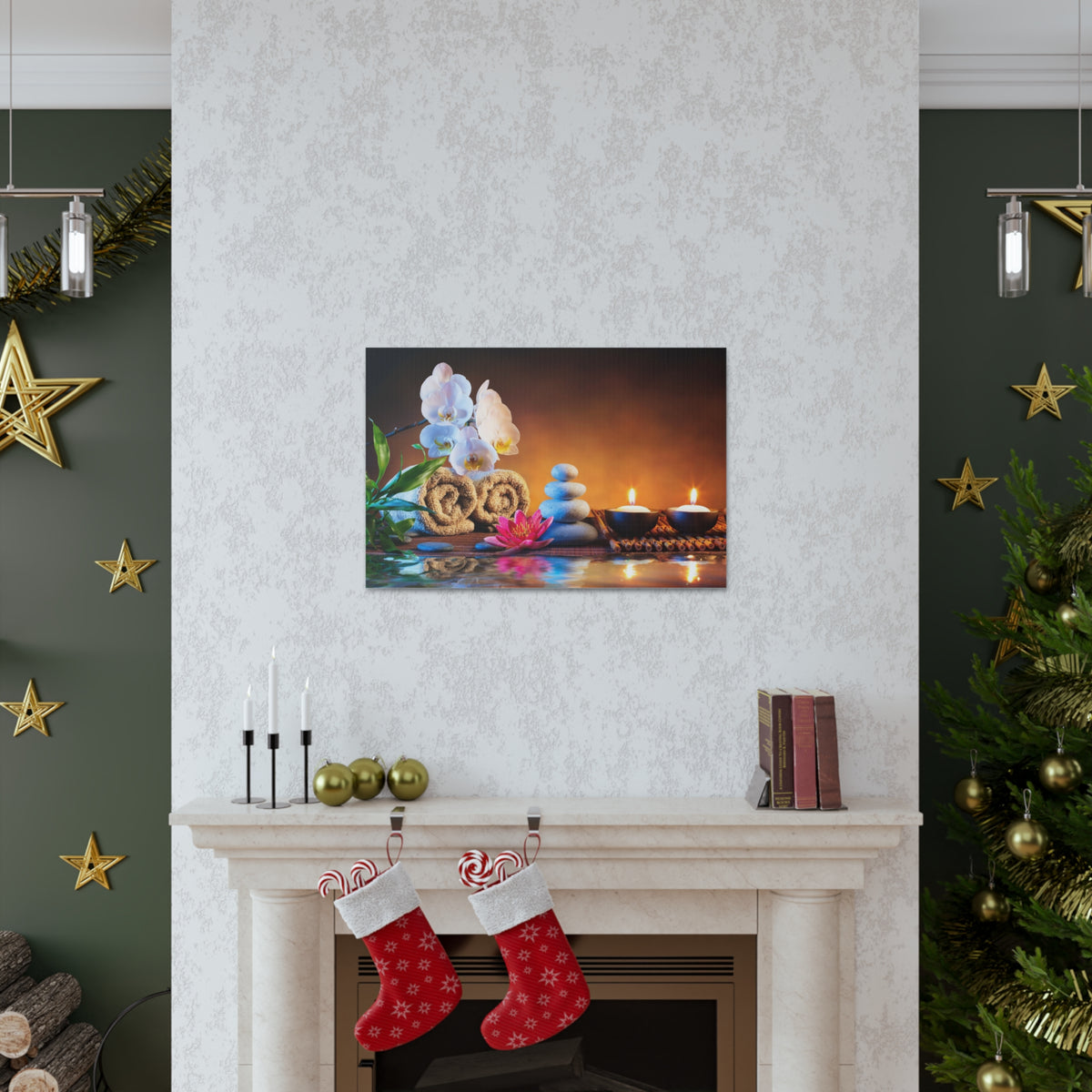 Towels on Bamboo Mat Forest Floral Nature Photography Canvas Wall Art for Home Decor Ready-to-Hang-Express Your Love Gifts