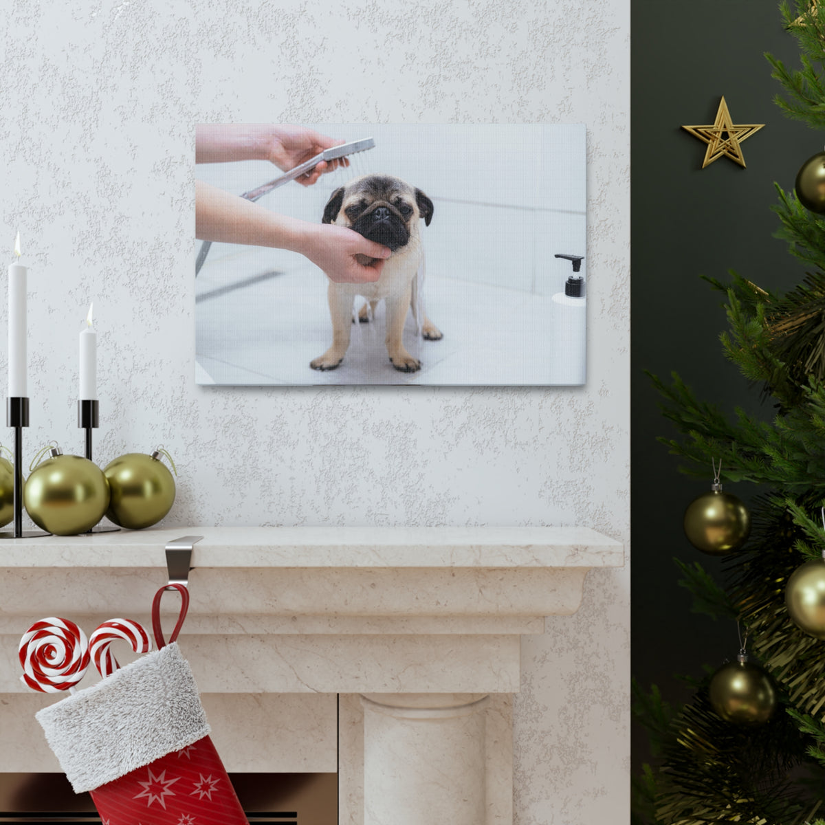 Cute Pug Bathee Canvas Wall Art for Home Decor Ready-to-Hang-Express Your Love Gifts