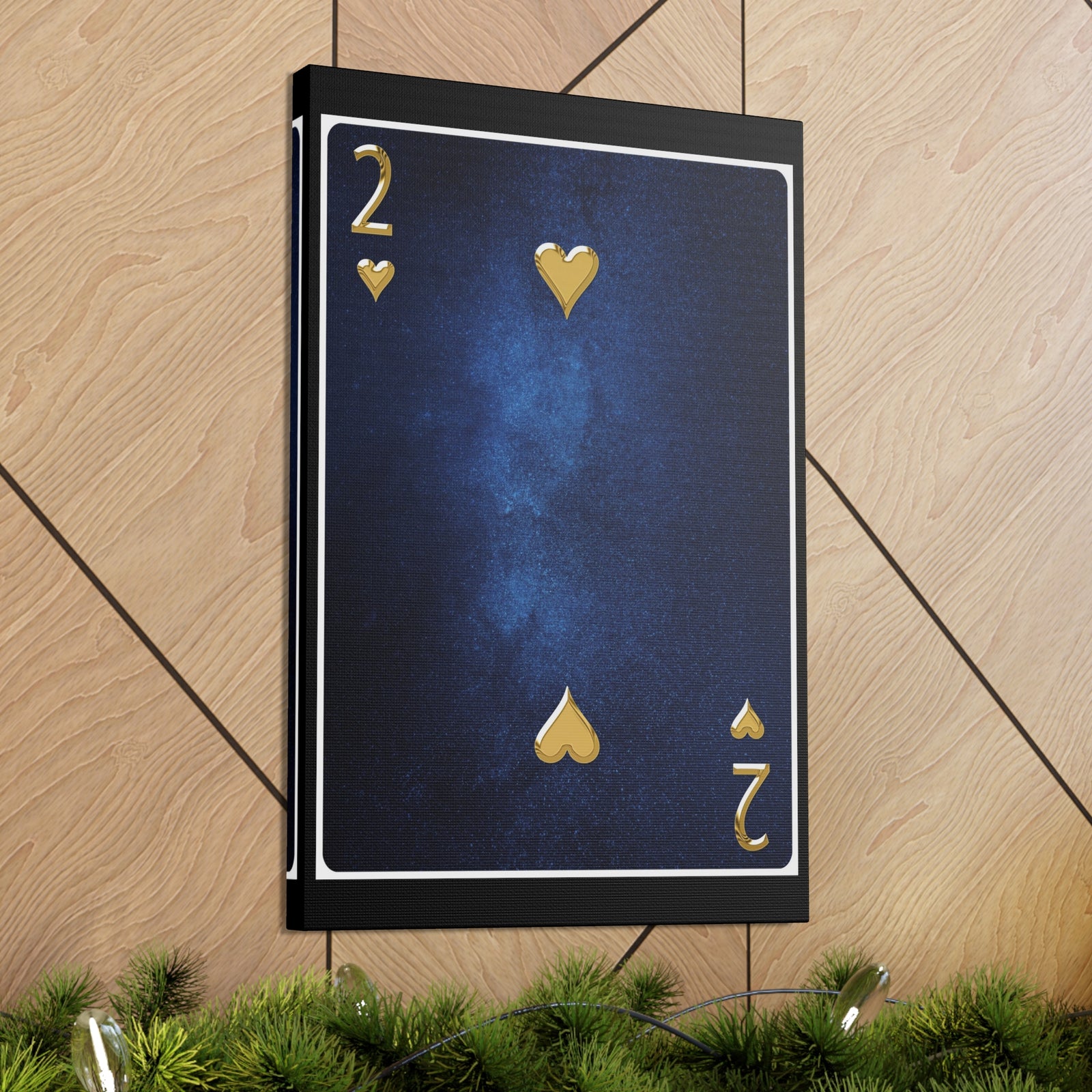 Two Of Hearts Space Background Playing Card Canvas Wall Art for Home Decor Ready-to-Hang-Express Your Love Gifts