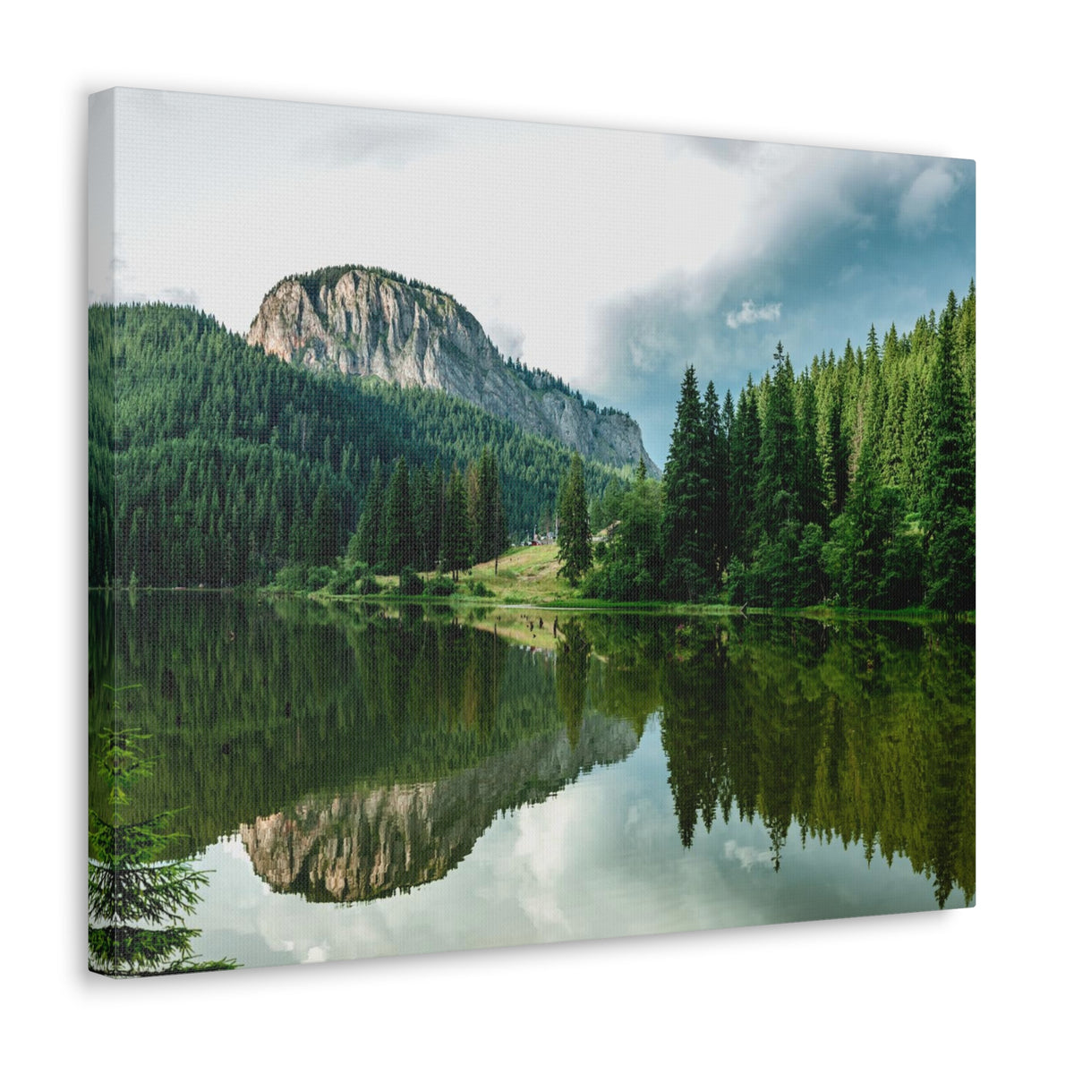 Green Forest With Lake Reflection Nature Wilderness Photography Canvas Wall Art for Home Decor Ready-to-Hang-Express Your Love Gifts