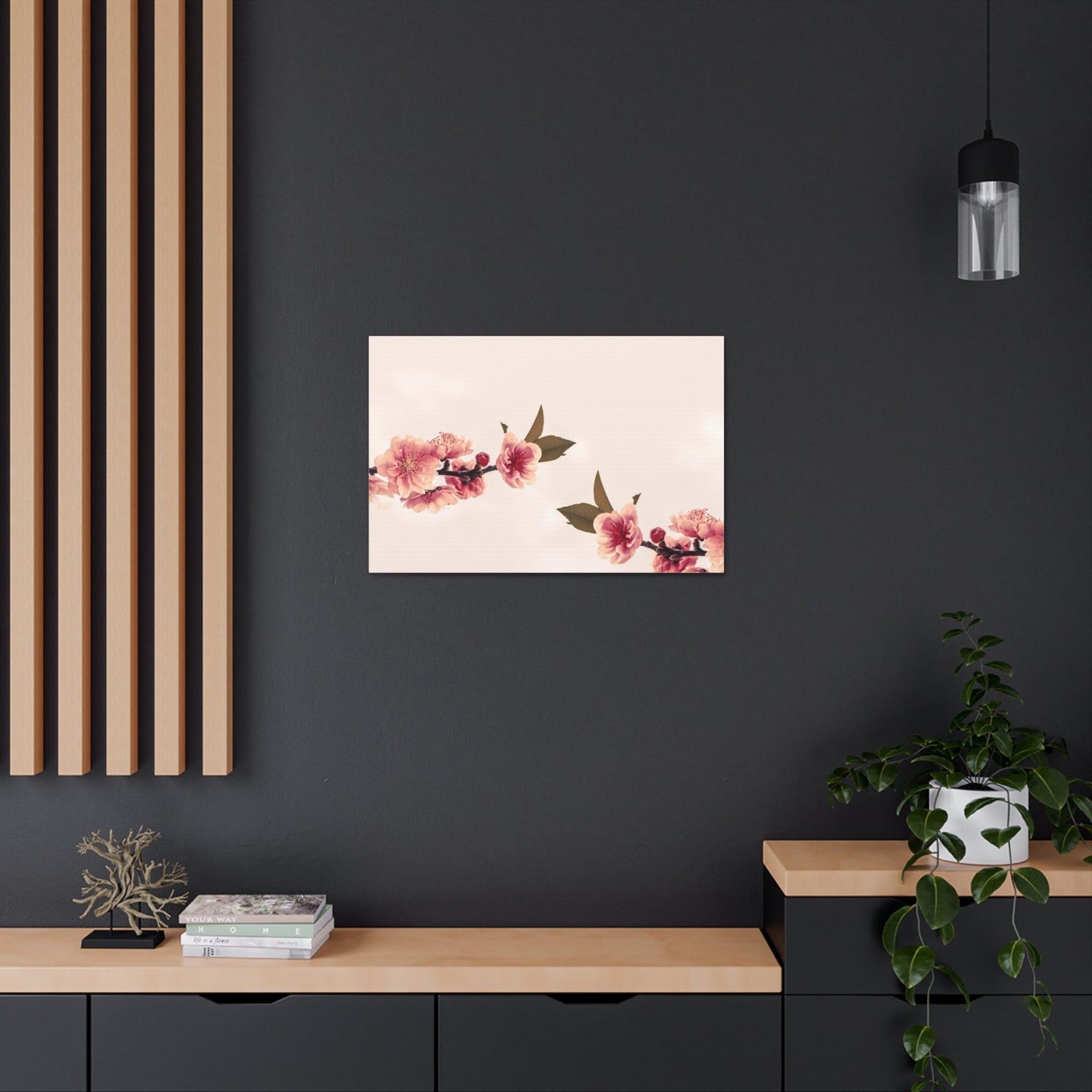 Peach Blossoms with Space Forest Floral Nature Photography Canvas Wall Art for Home Decor Ready-to-Hang-Express Your Love Gifts
