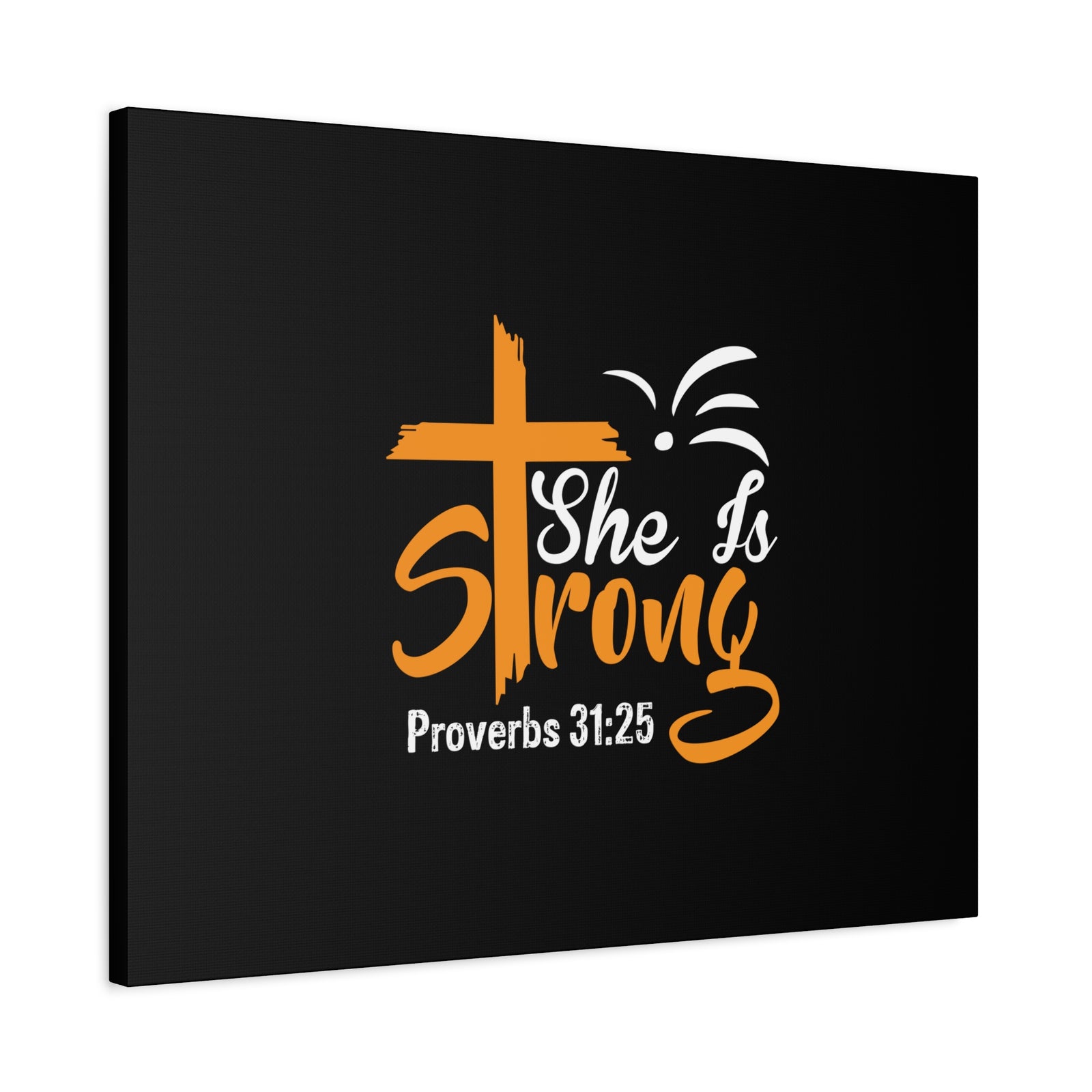 Scripture Canvas She Is Strong Orange Proverbs 31:25 Christian Wall Art Bible Verse Print Ready to Hang-Express Your Love Gifts