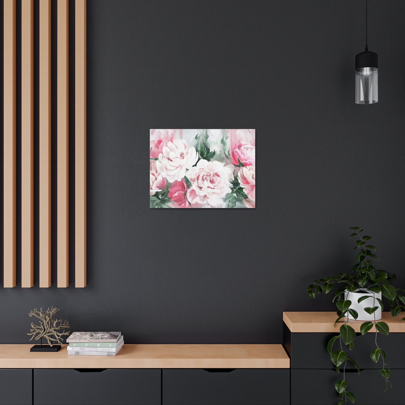 Pink And White Flower Rose And Peonies Flower Canvas Wall Art for Home Decor Ready-to-Hang-Express Your Love Gifts