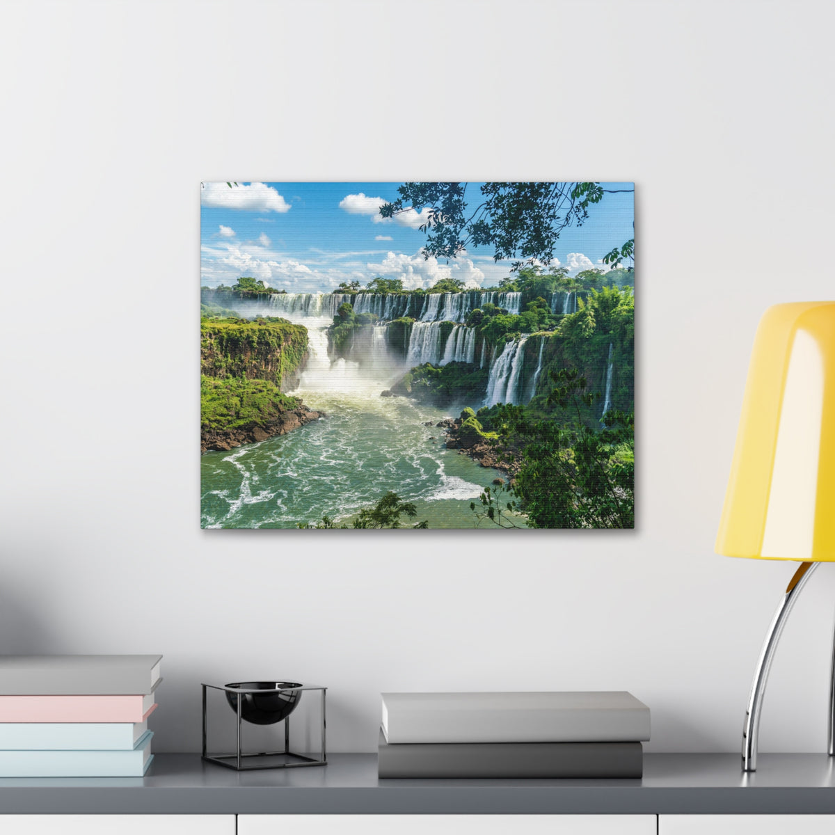 Green Jungle Cascading Waterfall Nature Wilderness Photography Canvas Wall Art for Home Decor Ready-to-Hang-Express Your Love Gifts