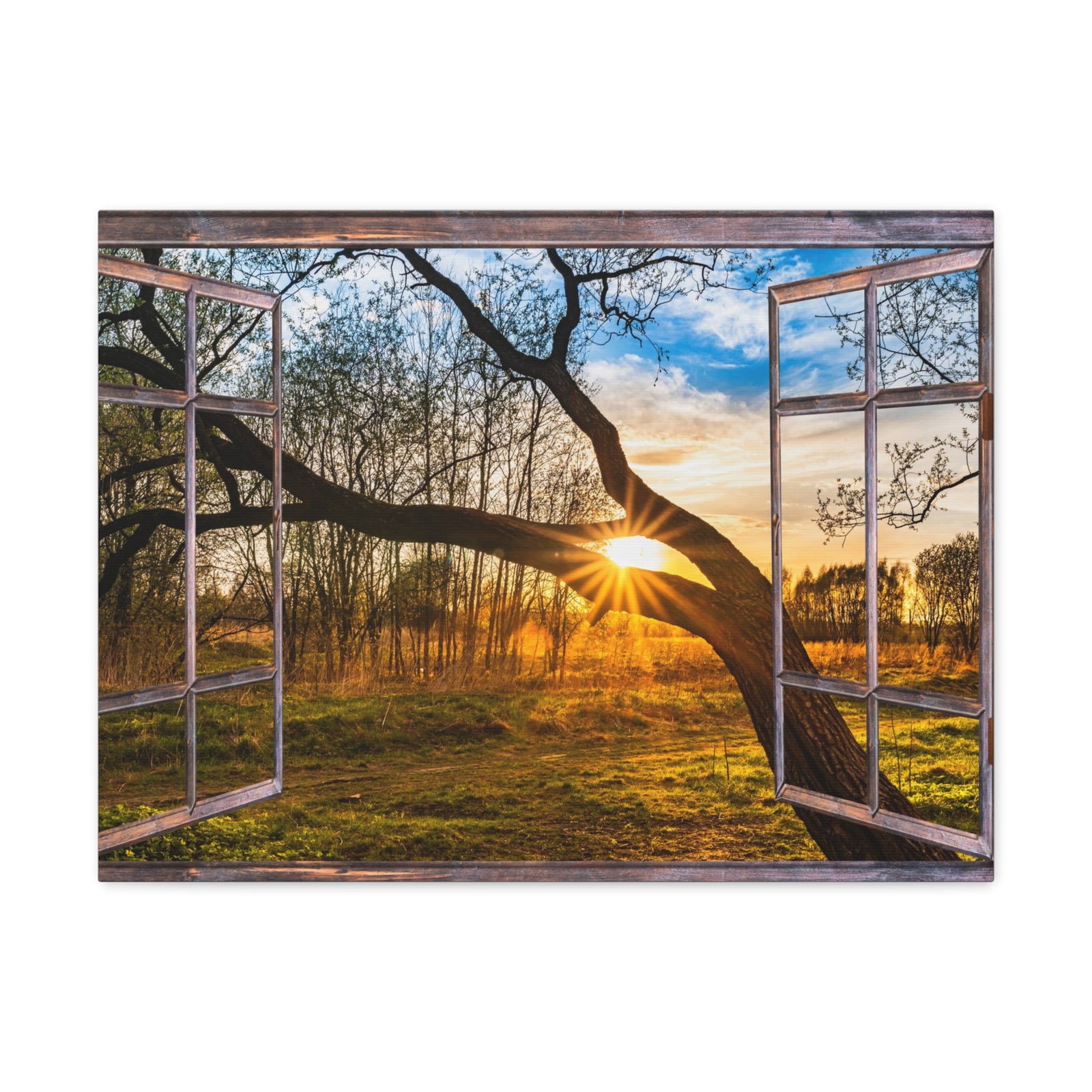 Canvas Print Wall Art Window Beautiful Sunset Tree View Nature Photography Realism Scenic Landscape Colorful Multicolor for Home Decor Ready to Hang-Express Your Love Gifts