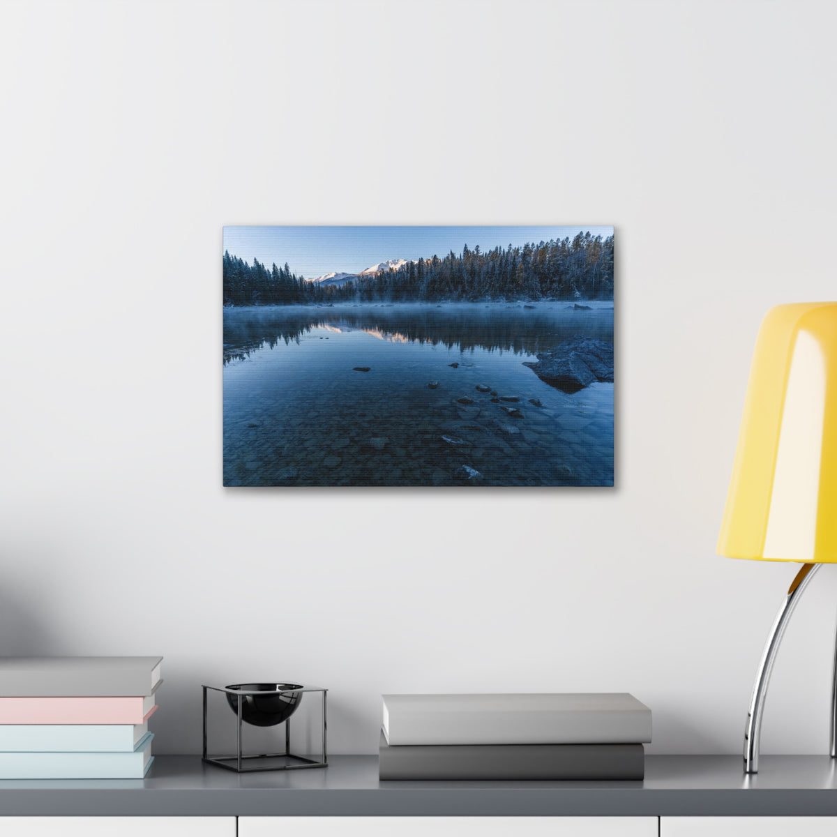 Clear Winter Lake Pine Tree Mountain Nature Wilderness Photography Canvas Wall Art for Home Decor Ready-to-Hang-Express Your Love Gifts