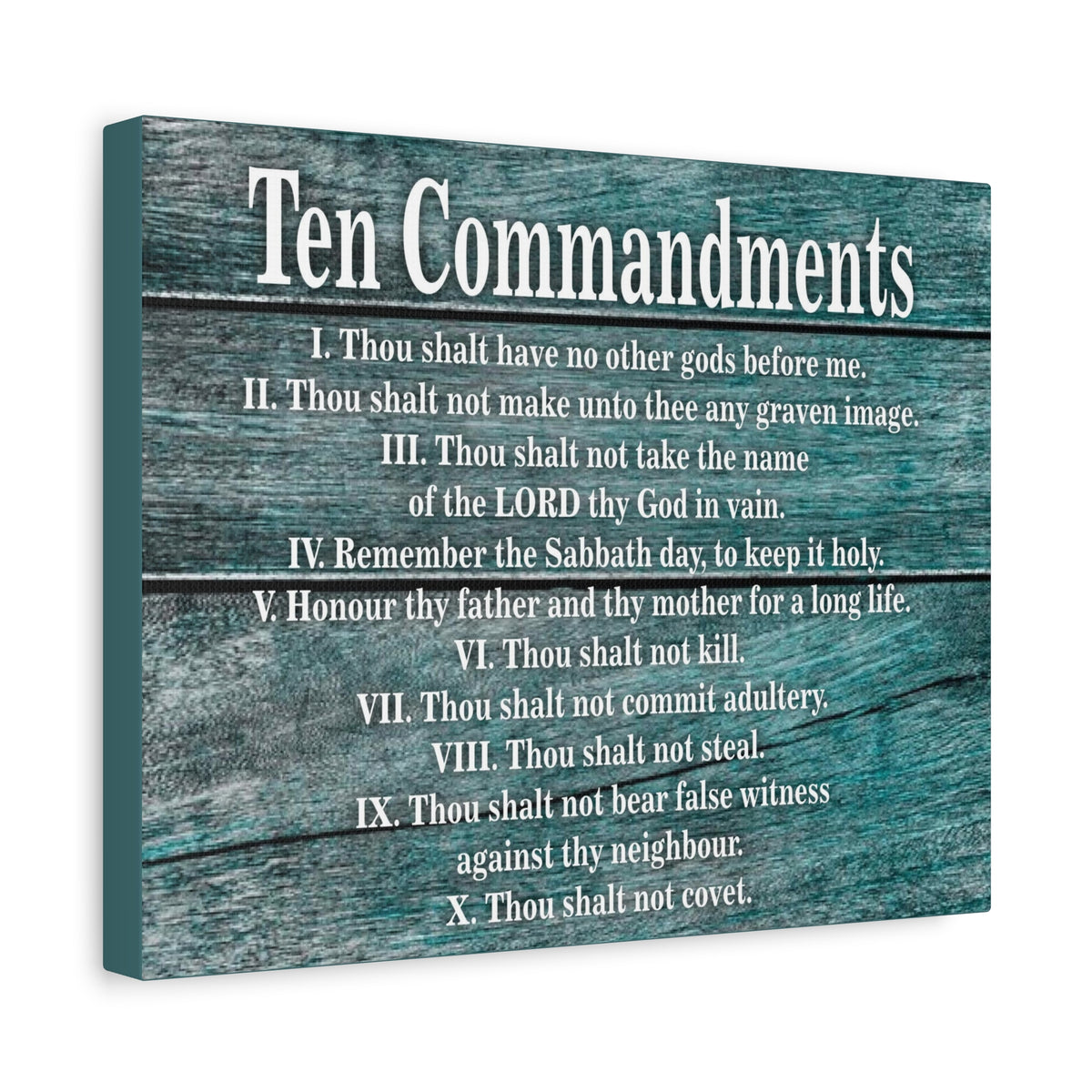 Scripture Canvas Ten Commandments Blue Wood Christian Wall Art Print Ready to Hang-Express Your Love Gifts