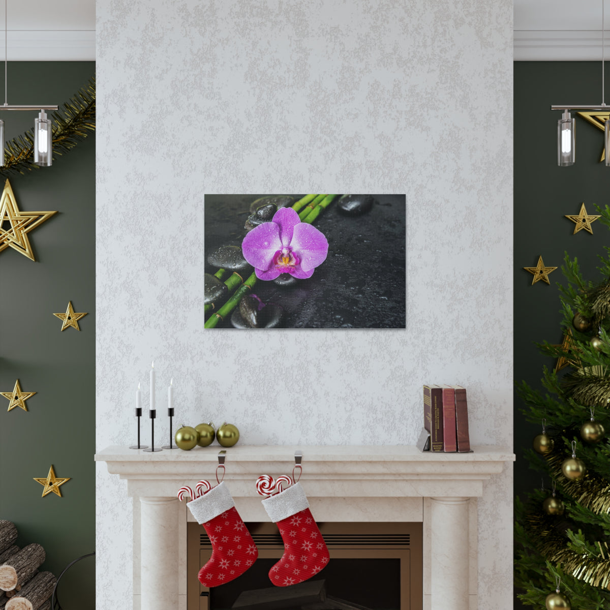 Pink Orchid and Stone Forest Floral Nature Photography Canvas Wall Art for Home Decor Ready-to-Hang-Express Your Love Gifts