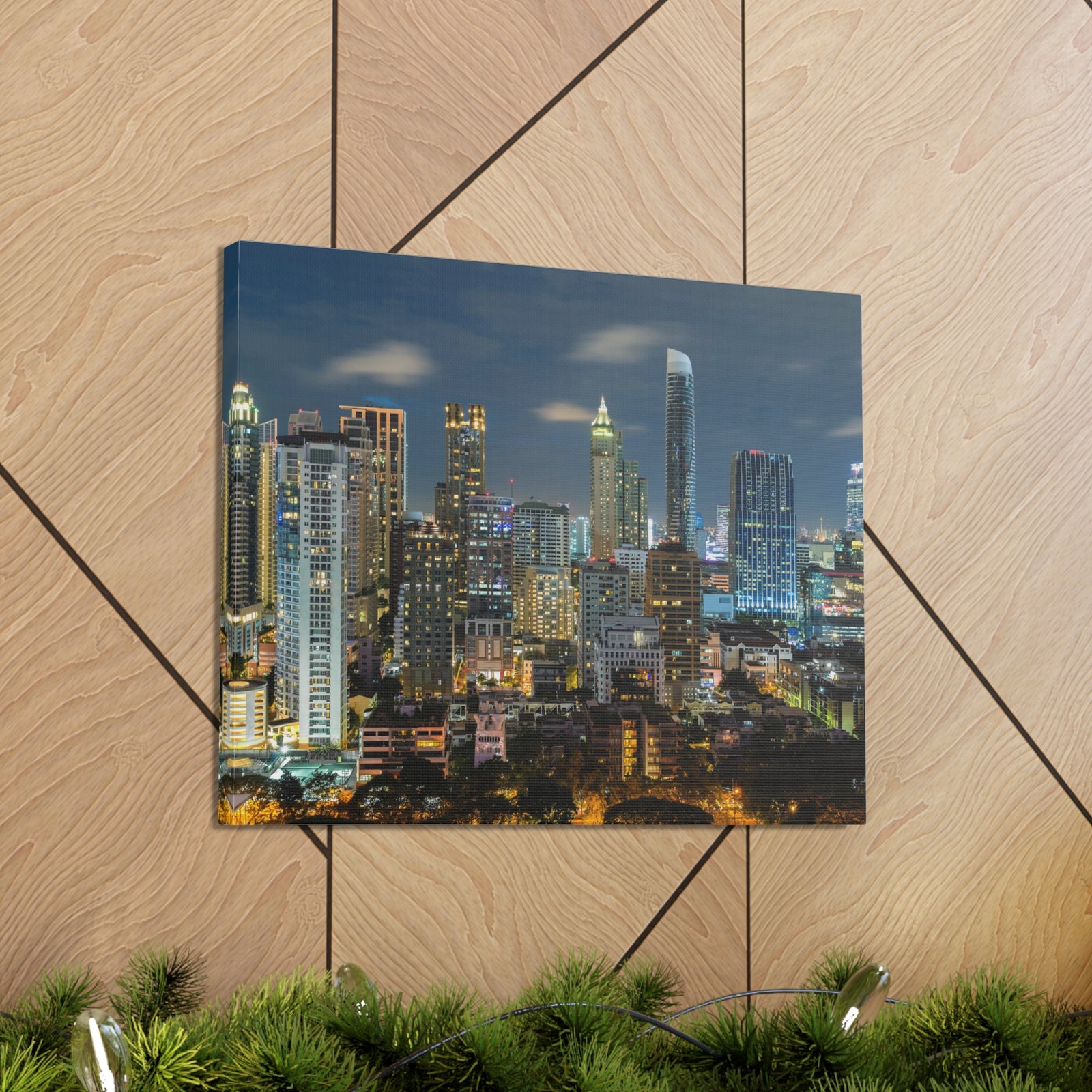 Bangkok Night Skyline Canvas Artwork High-Quality Breathtaking Stunning Cityscape for Home Decor Ready to Hang-Express Your Love Gifts