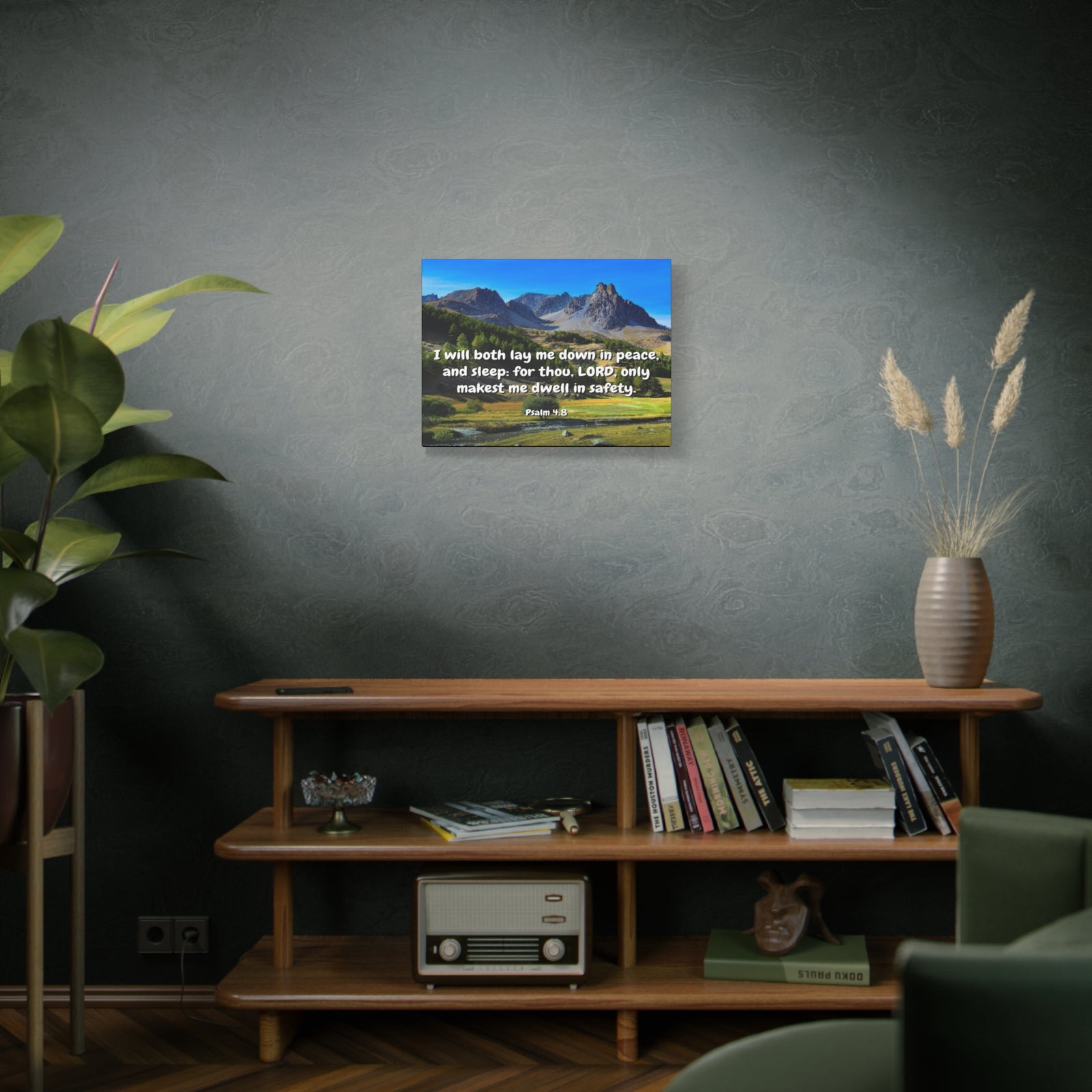 Scripture Canvas Dwell In Safety Psalms 4:8 Christian Wall Art Bible Verse Print Ready to Hang-Express Your Love Gifts