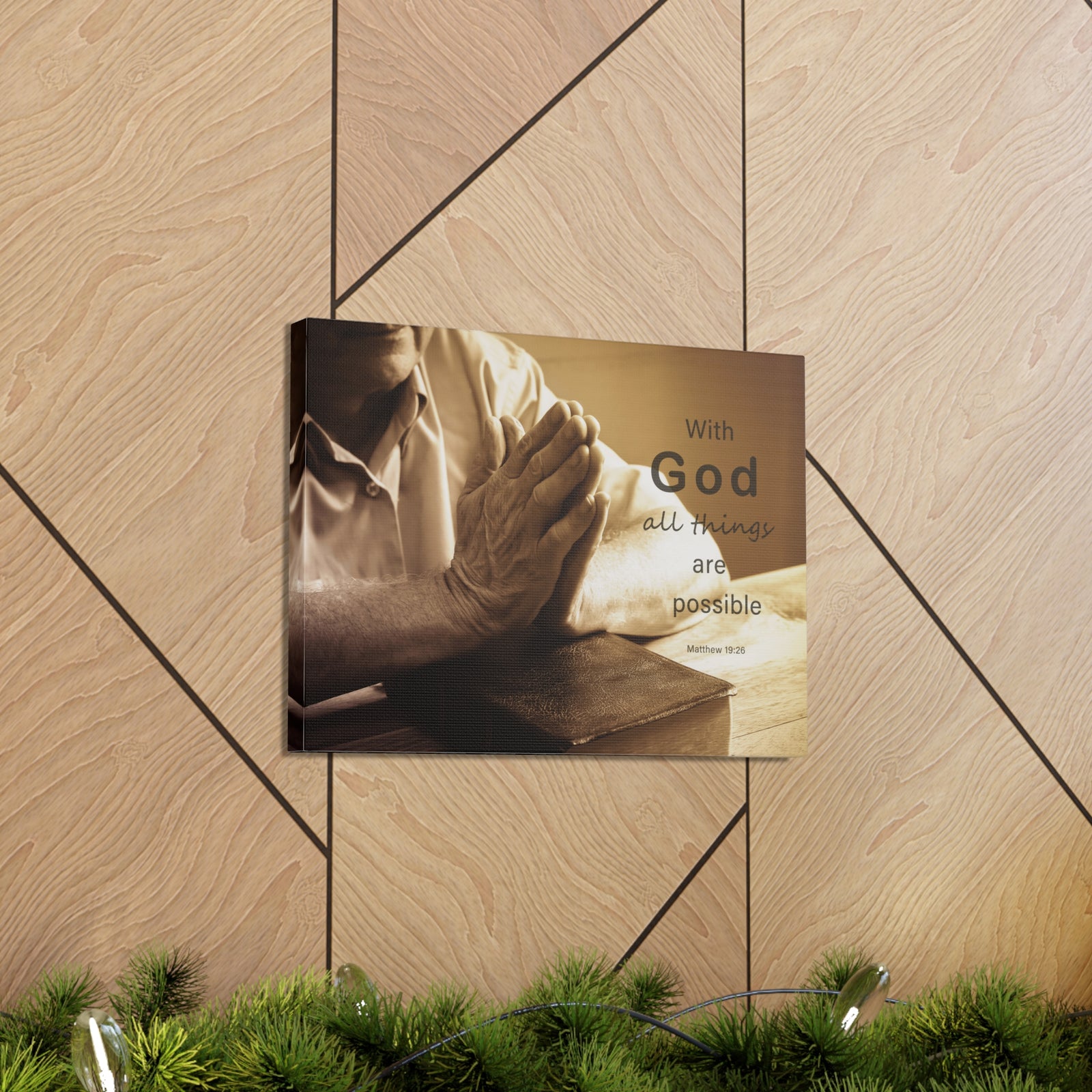 Scripture Walls With God Matthew 19:26 Praying Hands Bible Verse Canvas Christian Wall Art Ready to Hang-Express Your Love Gifts