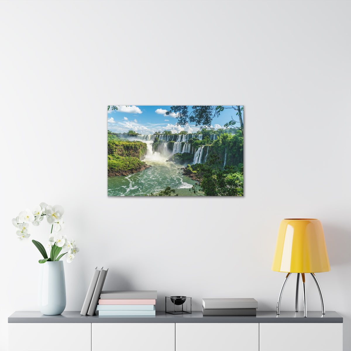 Green Jungle Cascading Waterfall Nature Wilderness Photography Canvas Wall Art for Home Decor Ready-to-Hang-Express Your Love Gifts