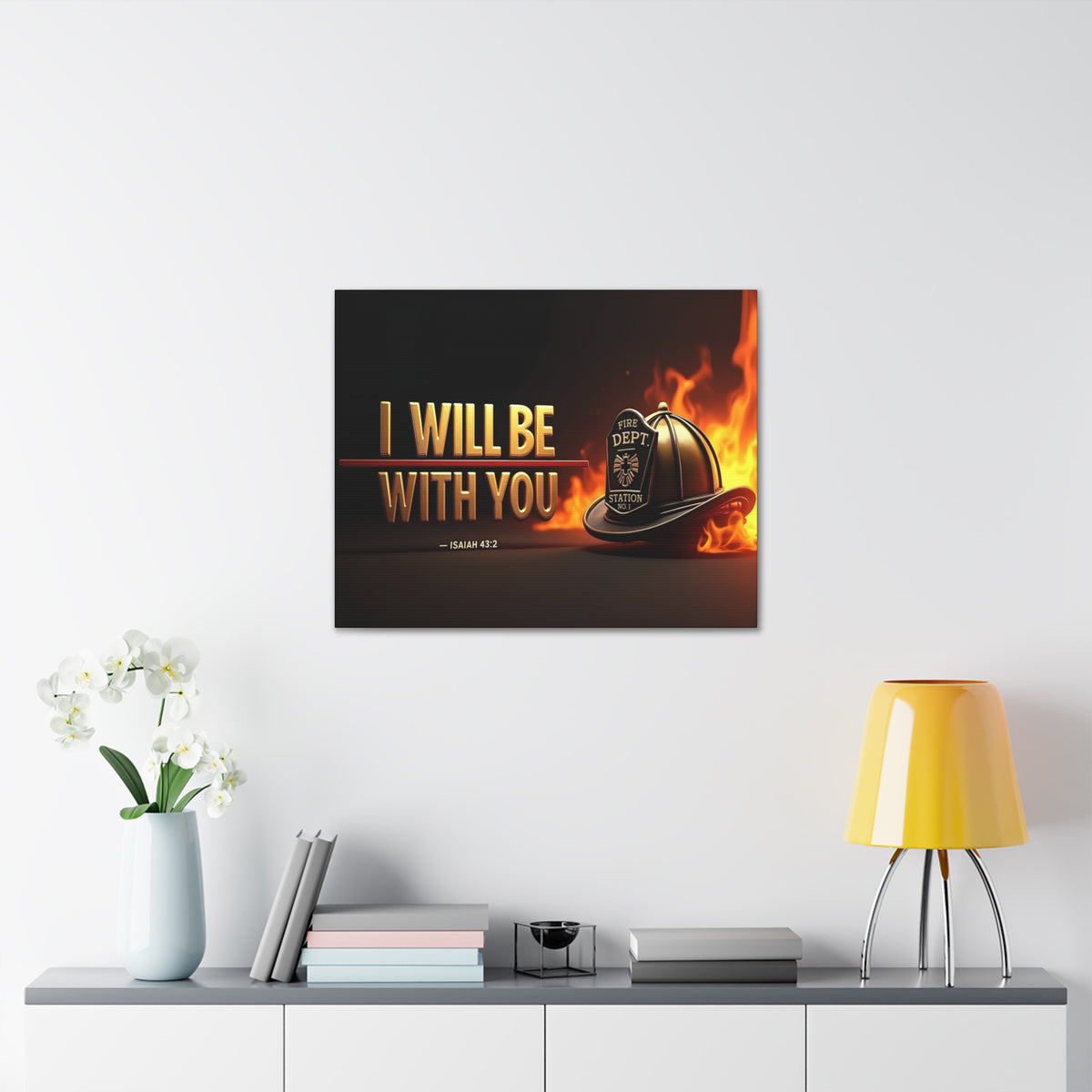Scripture Walls Isaiah 43:2 Firefighter I Will Be With You Bible Verse Canvas Christian Wall Art Ready to Hang Unframed-Express Your Love Gifts