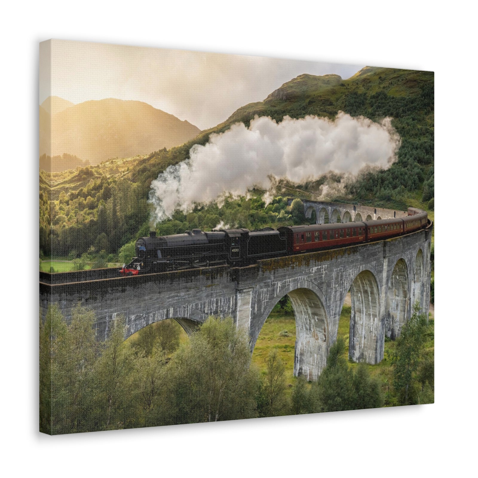 Steam Train Running On Scottish Highlands Modern Multicolor Scenic Nature Photography Canvas Home Office Decor Ready to Hang-Express Your Love Gifts