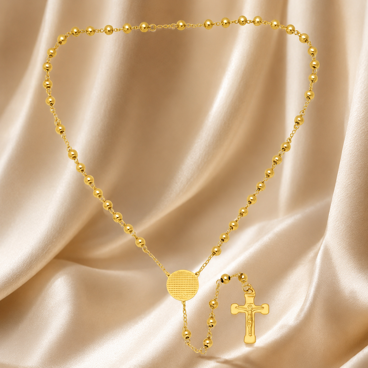 Padre Nuestro Rosary Necklace 18K Gold Plated Stainless Steel-Express Your Love Gifts