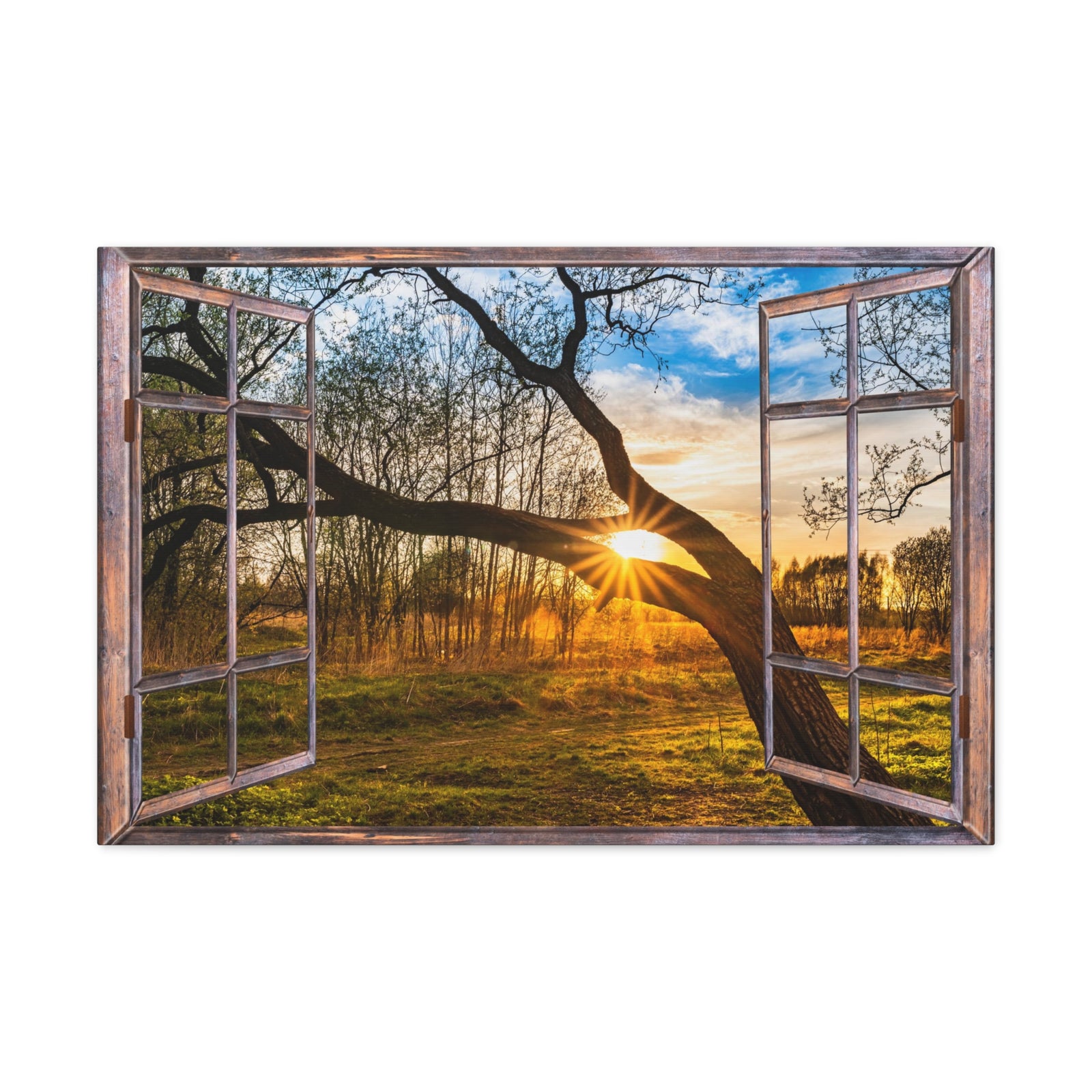 Canvas Print Wall Art Window Beautiful Sunset Tree View Nature Photography Realism Scenic Landscape Colorful Multicolor for Home Decor Ready to Hang-Express Your Love Gifts