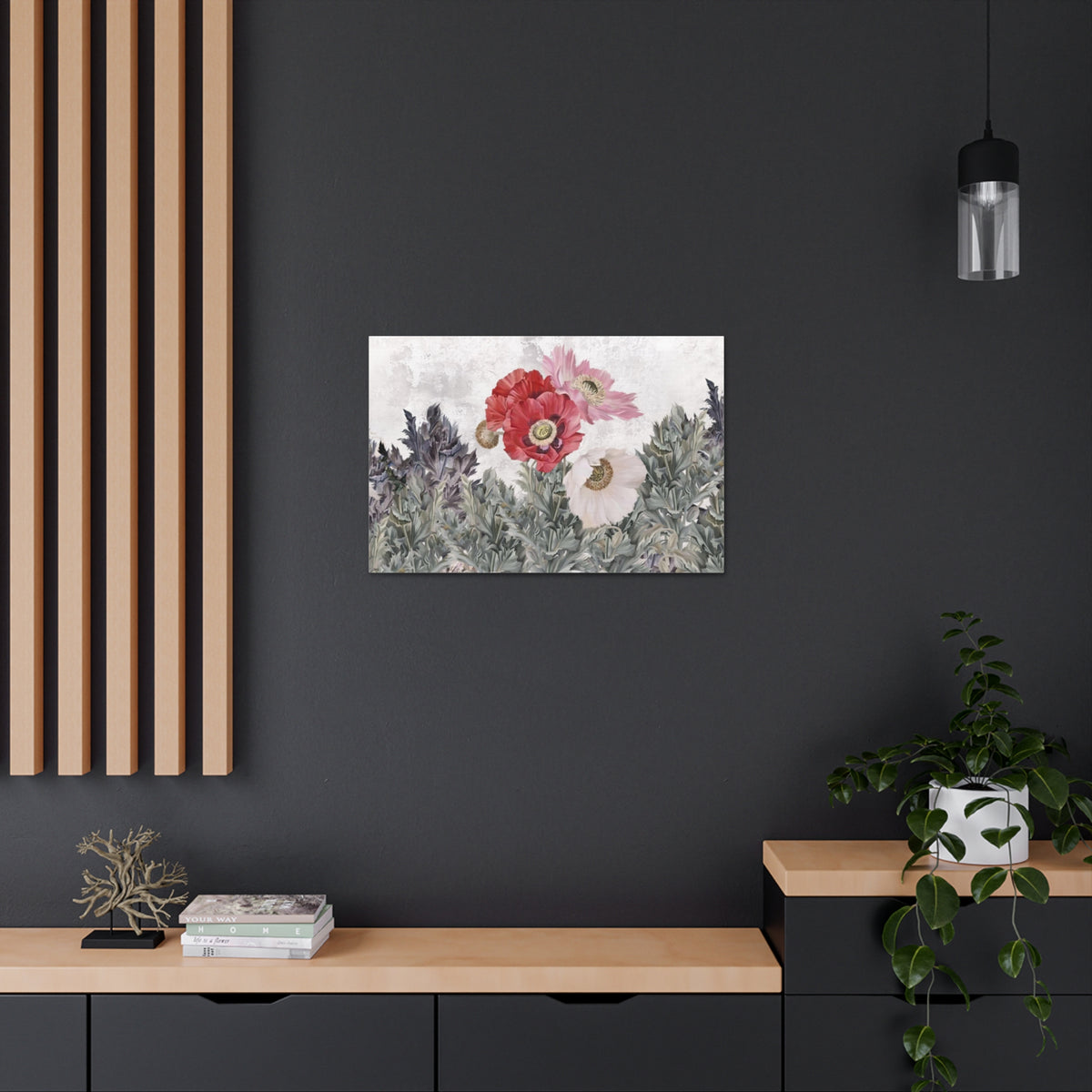 Poppies Flowers Illustration Flower Canvas Wall Art for Home Decor Ready-to-Hang-Express Your Love Gifts