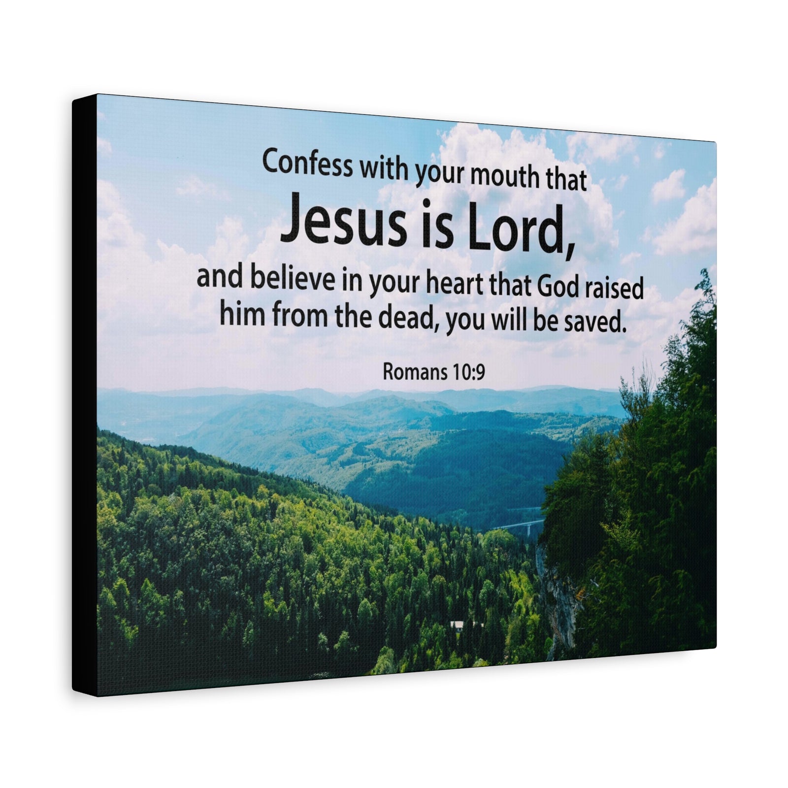 Scripture Canvas Jesus is Lord Romans 10:9 Christian Wall Art Bible Verse Print Ready to Hang-Express Your Love Gifts